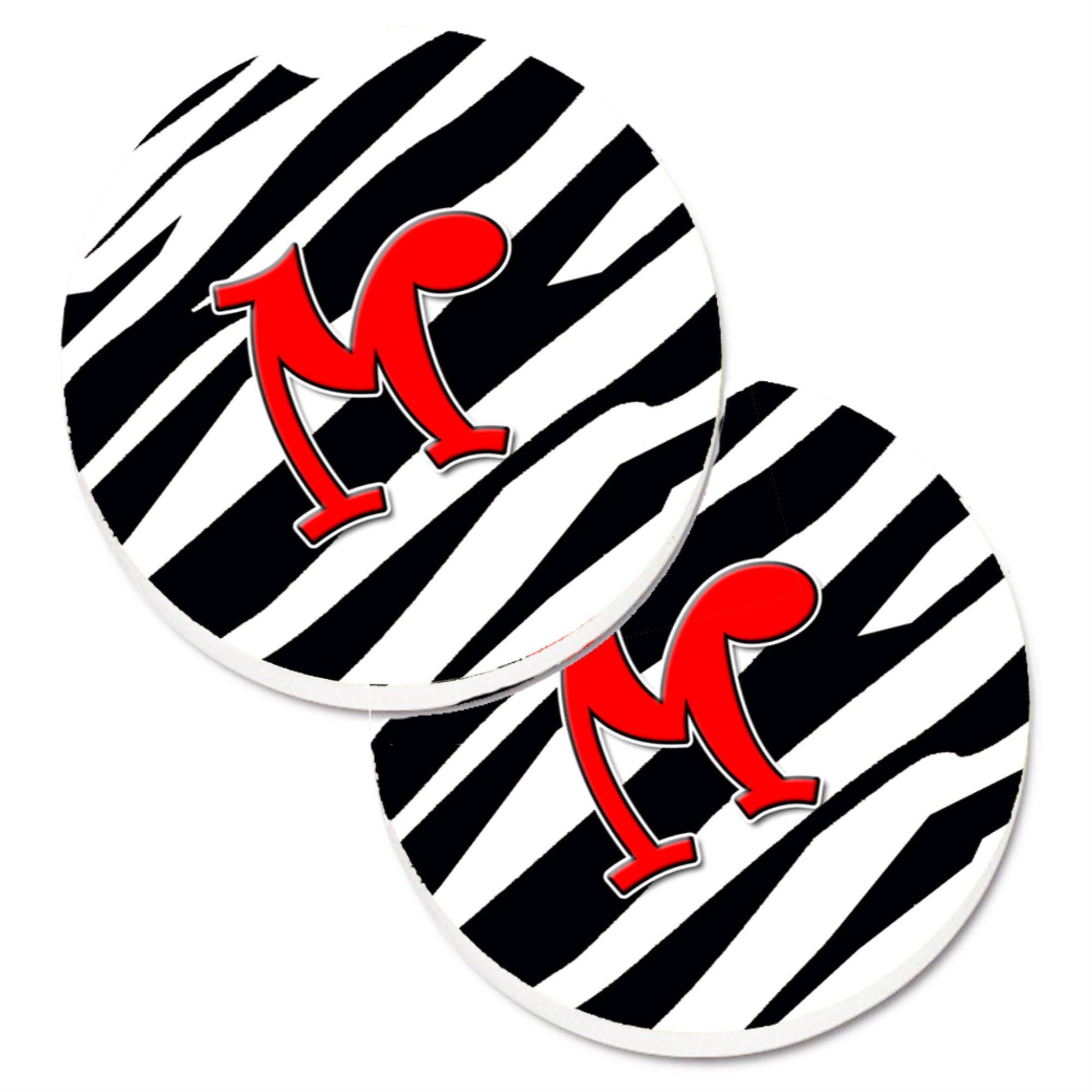 Caroline'S Treasures Monogram Initial M Zebra Red Set Of 2 Cup Holder Car Coasters Cj1024-Mcarc, 2.56, Multicolor