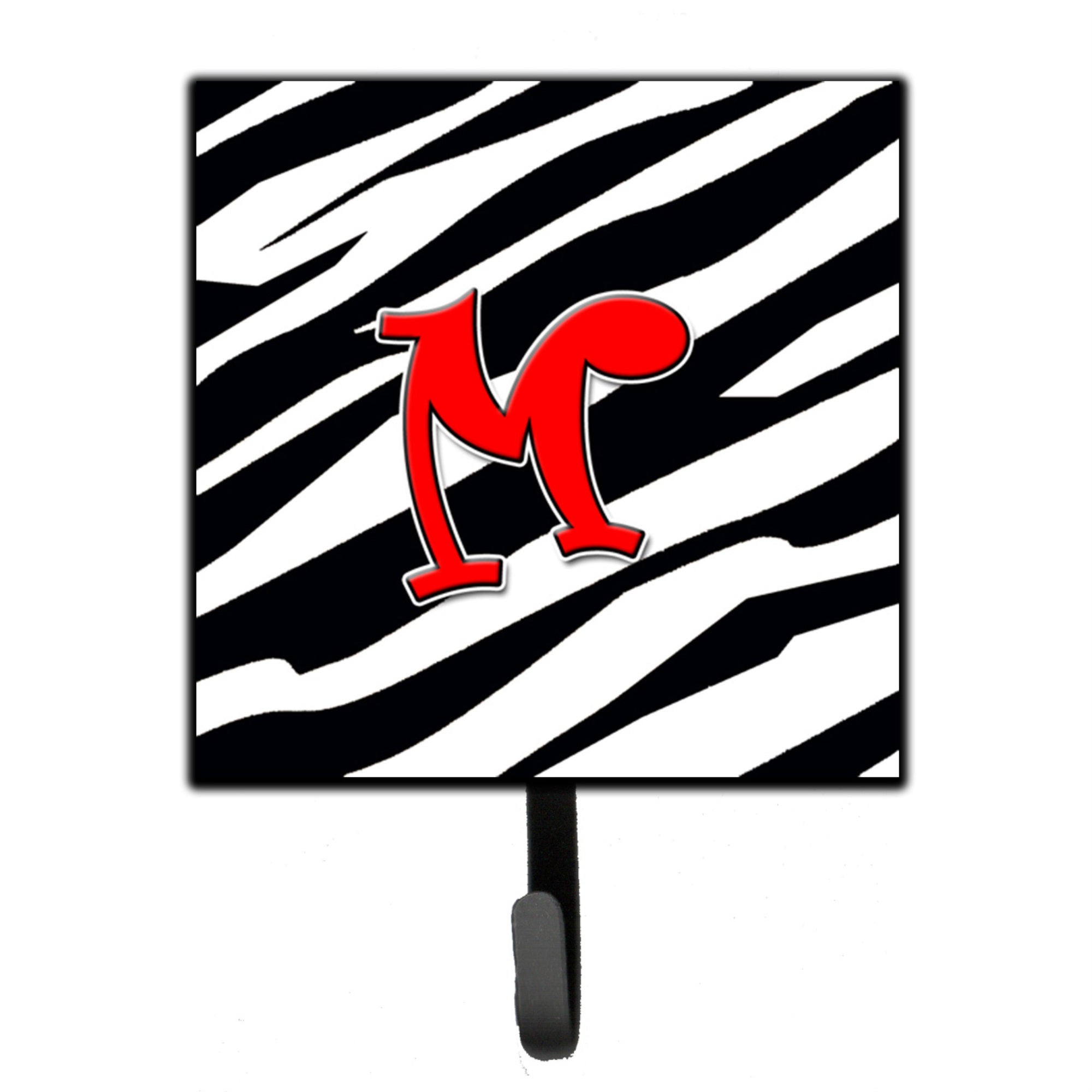 Caroline'S Treasures Cj1024-Msh4 Letter M Initial Monogram-Zebra Red Leash Holder Or Key Hook, Small, Multicolor