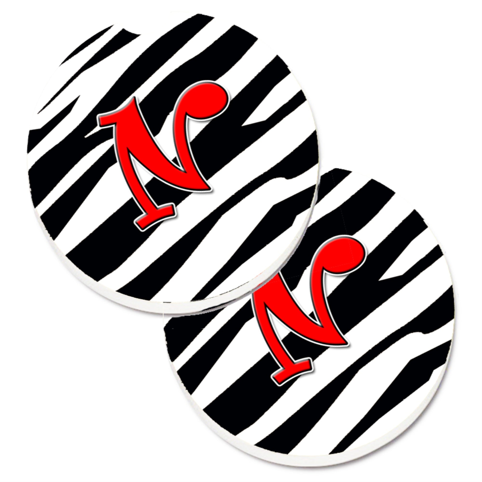 Caroline'S Treasures Monogram Initial N Zebra Red Set Of 2 Cup Holder Car Coasters Cj1024-Ncarc, 2.56, Multicolor