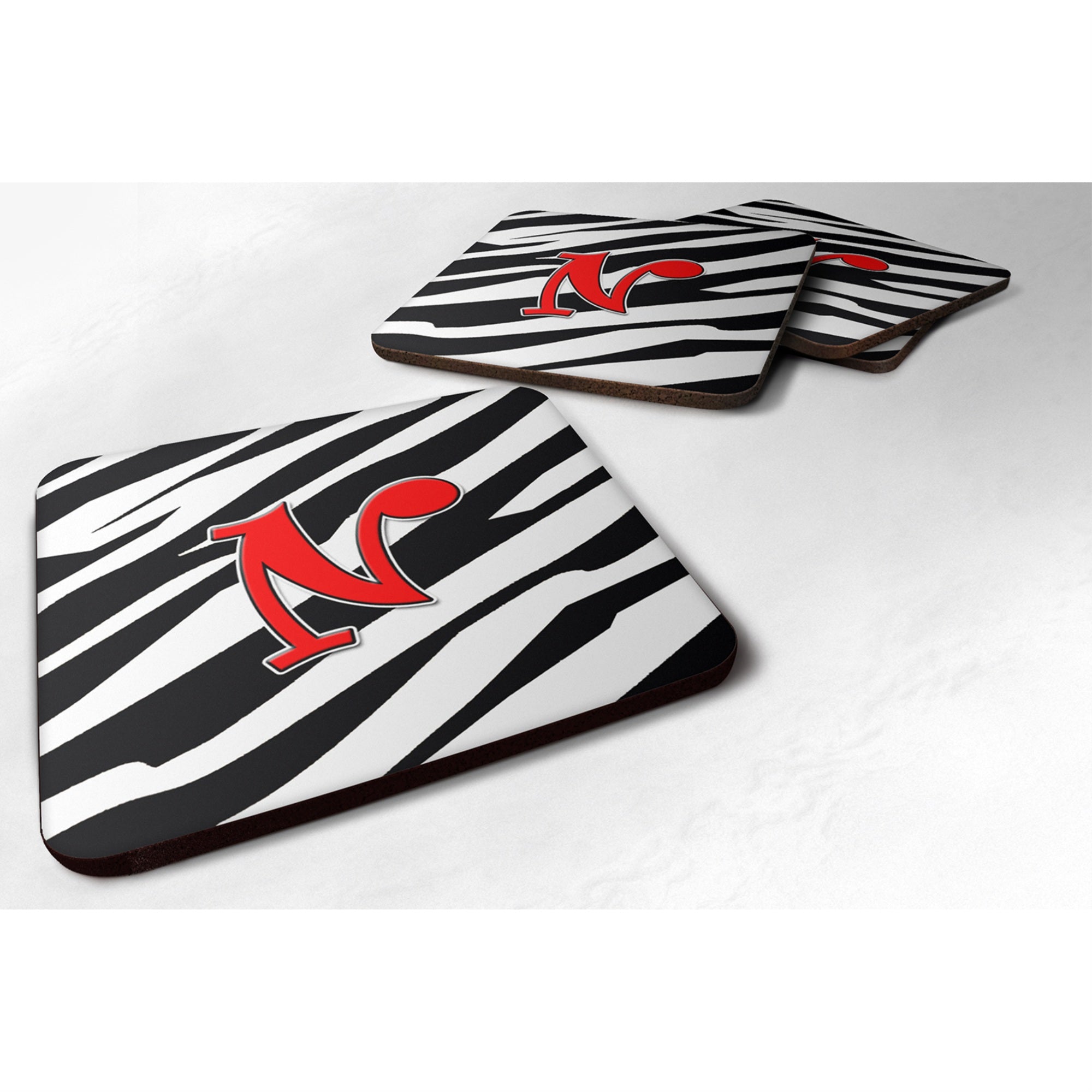 Caroline'S Treasures Cj1024-Nfc Monogram-Zebra Red Foam Coasters (Set Of 4), Initial Letter N, 3.5 H X 3.5 W, Multicol
