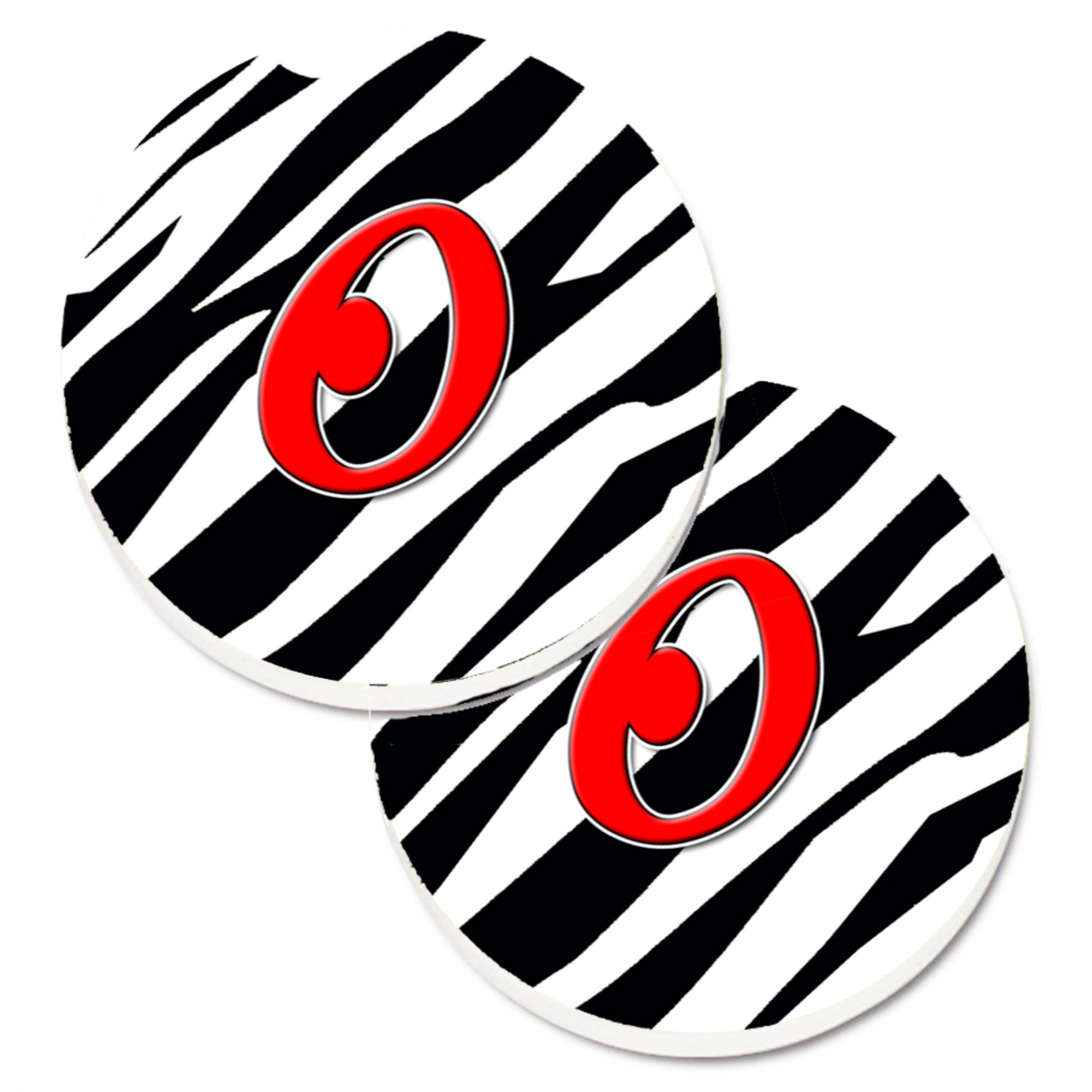 Caroline'S Treasures Monogram Initial O Zebra Red Set Of 2 Cup Holder Car Coasters Cj1024-Ocarc, 2.56, Multicolor