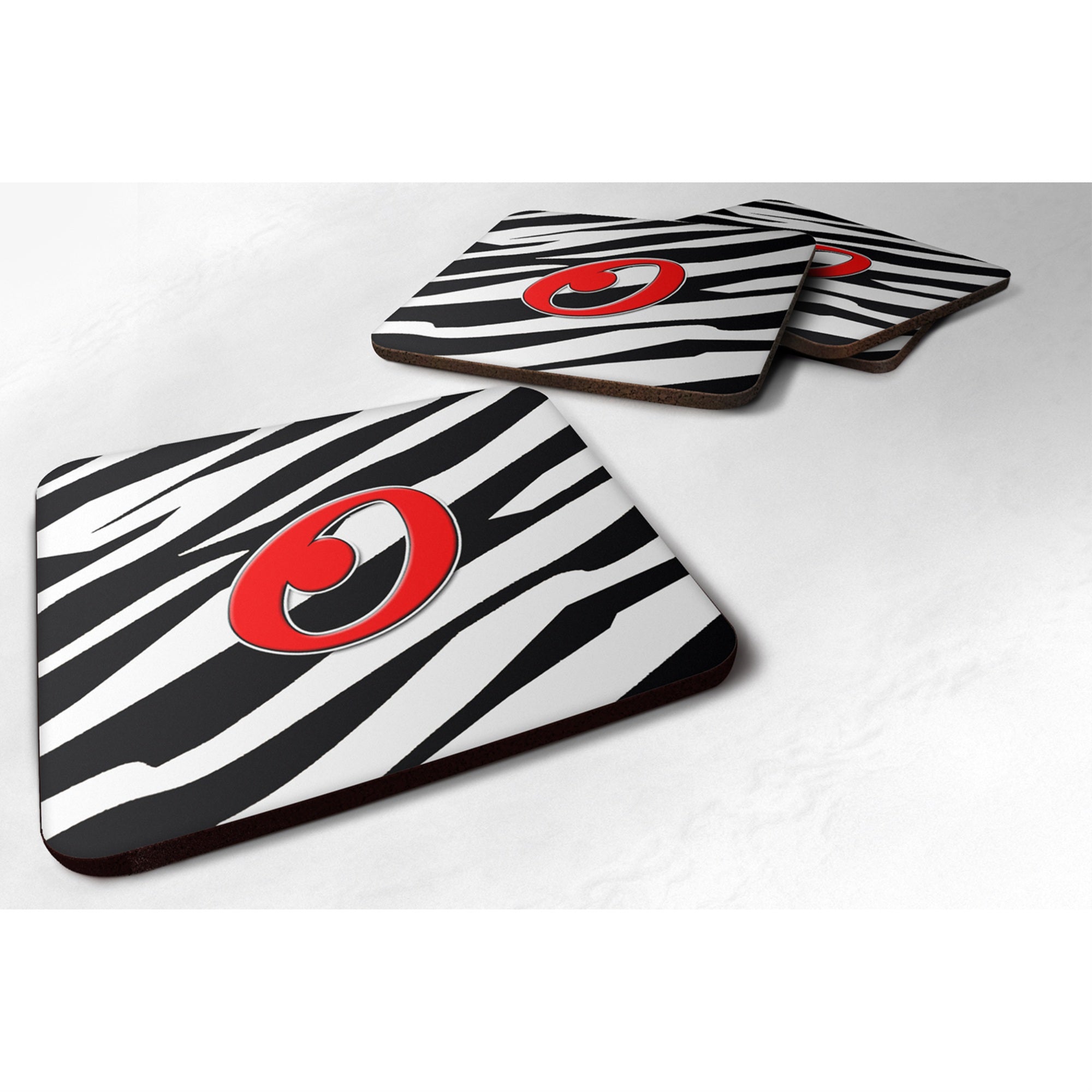 Caroline'S Treasures Cj1024-Ofc Monogram-Zebra Red Foam Coasters (Set Of 4), Initial Letter O, 3.5 H X 3.5 W, Multicol