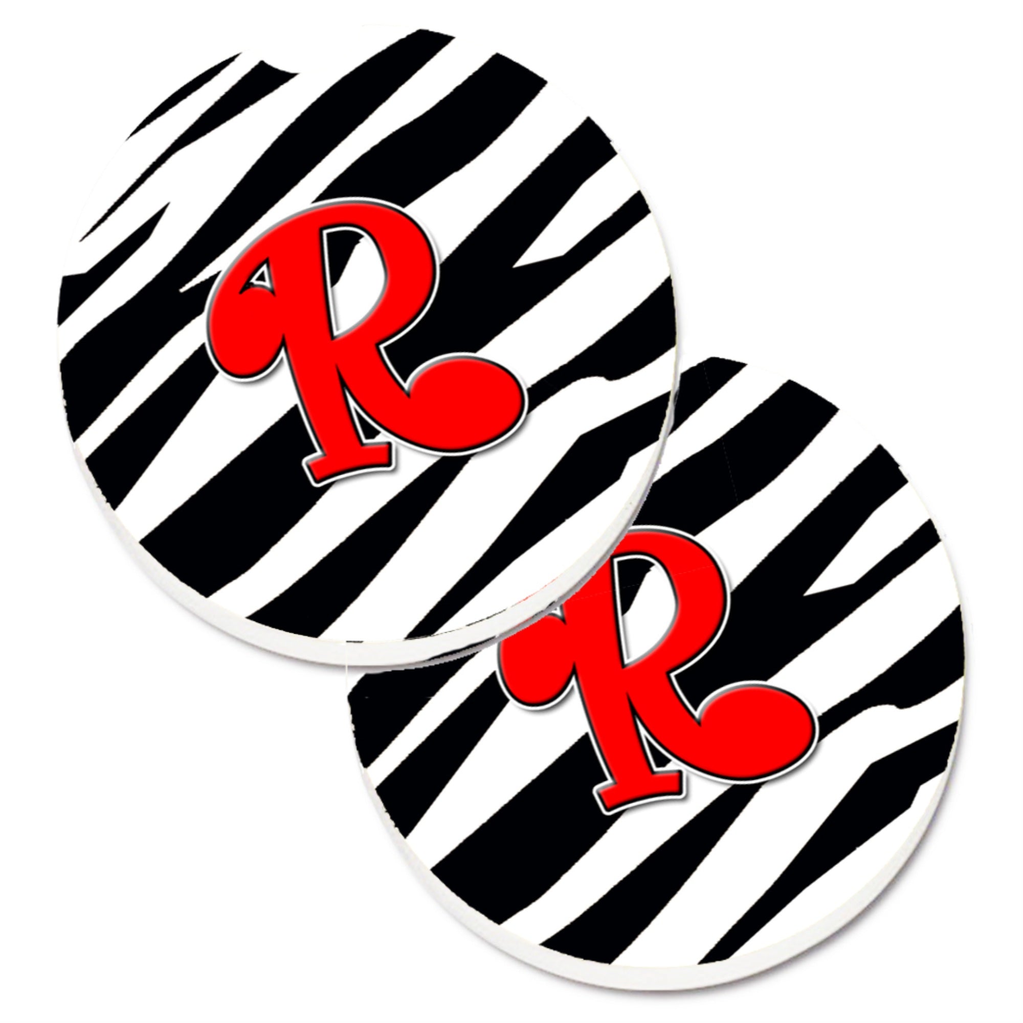 Caroline'S Treasures Monogram Initial R Zebra Red Set Of 2 Cup Holder Car Coasters Cj1024-Rcarc, 2.56, Multicolor