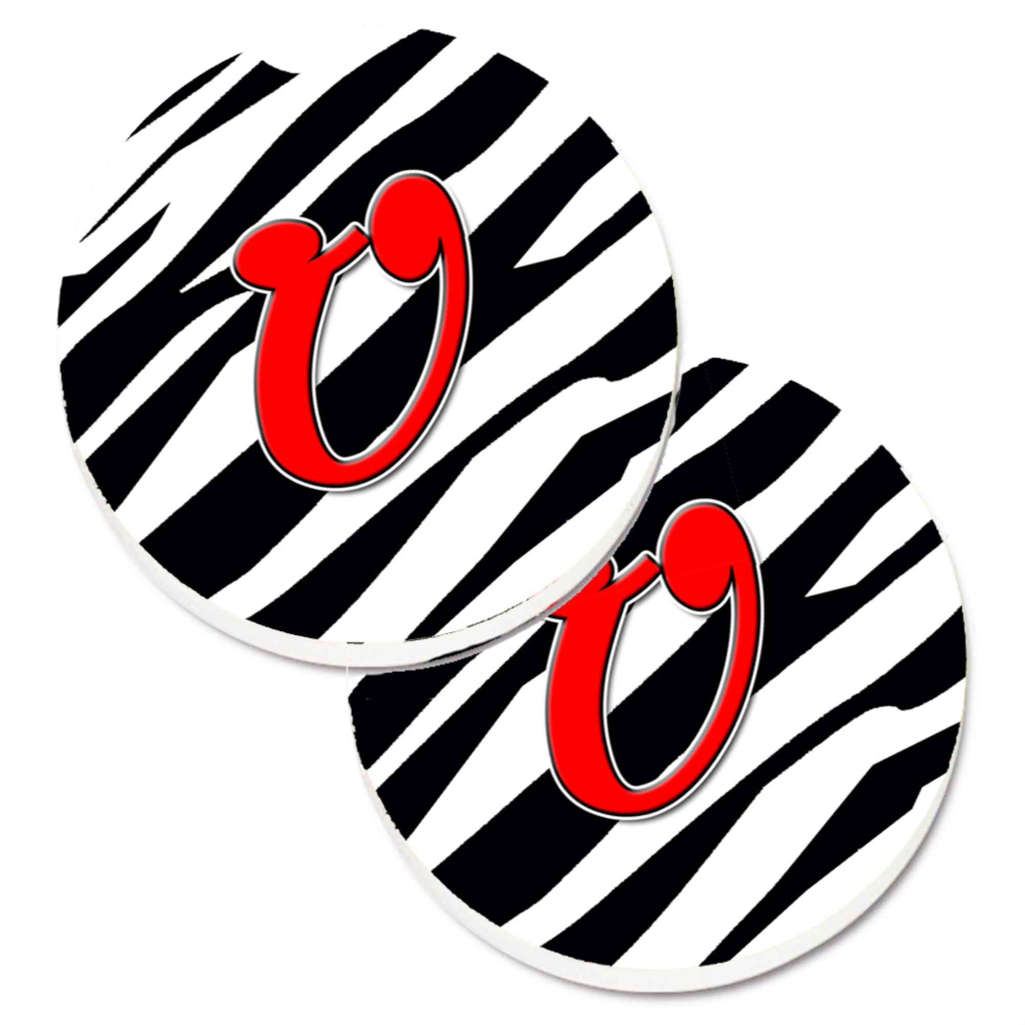 Caroline'S Treasures Monogram Initial U Zebra Red Set Of 2 Cup Holder Car Coasters Cj1024-Ucarc, 2.56, Multicolor