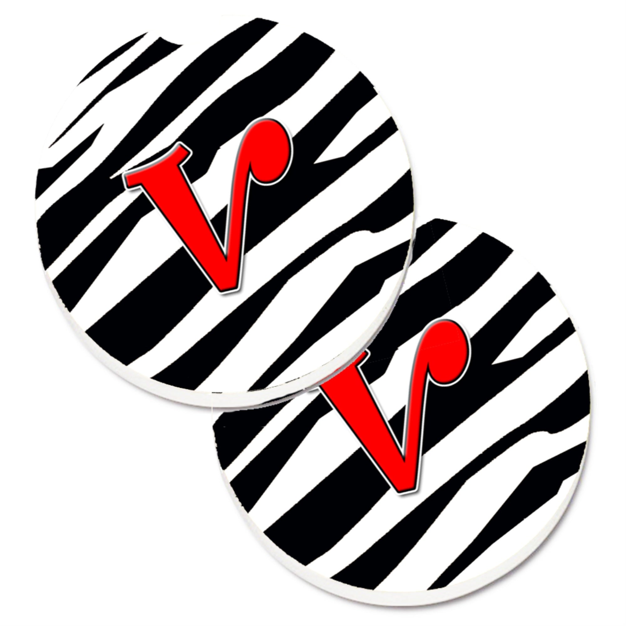 Caroline'S Treasures Monogram Initial V Zebra Red Set Of 2 Cup Holder Car Coasters Cj1024-Vcarc, 2.56, Multicolor