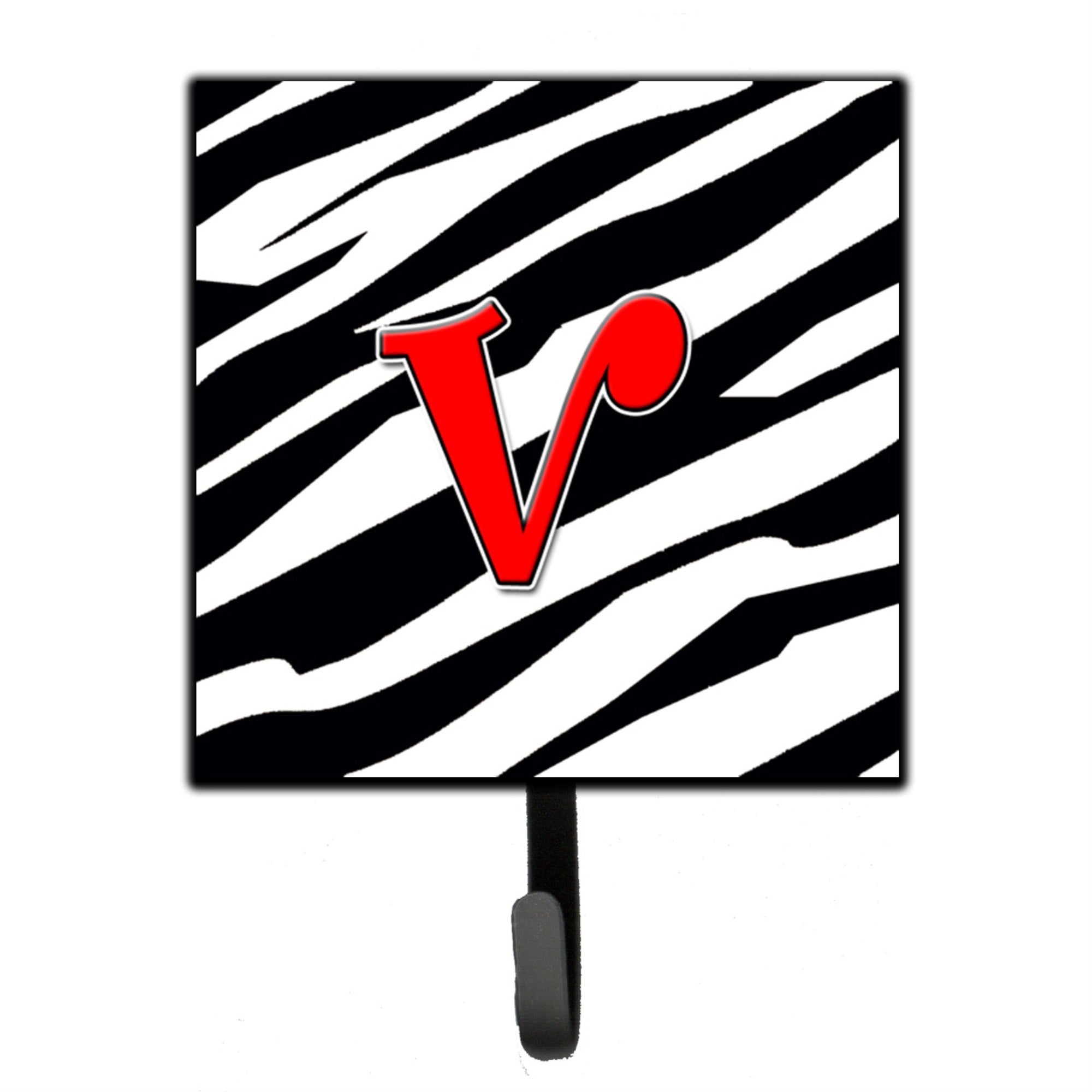 Caroline'S Treasures Cj1024-Vsh4 Letter V Initial Monogram-Zebra Red Leash Holder Or Key Hook, Small, Multicolor