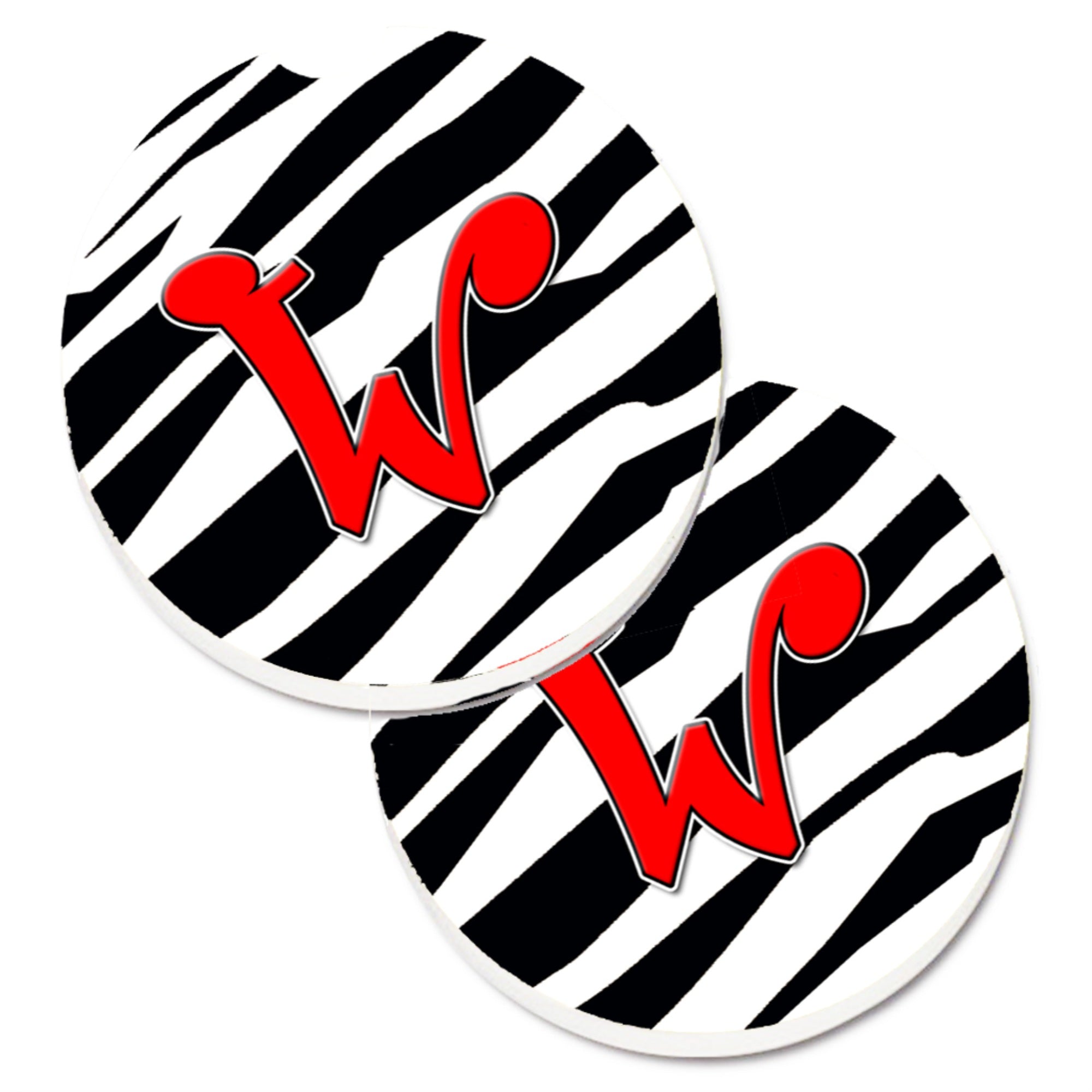 Caroline'S Treasures Monogram Initial W Zebra Red Set Of 2 Cup Holder Car Coasters Cj1024-Wcarc, 2.56, Multicolor