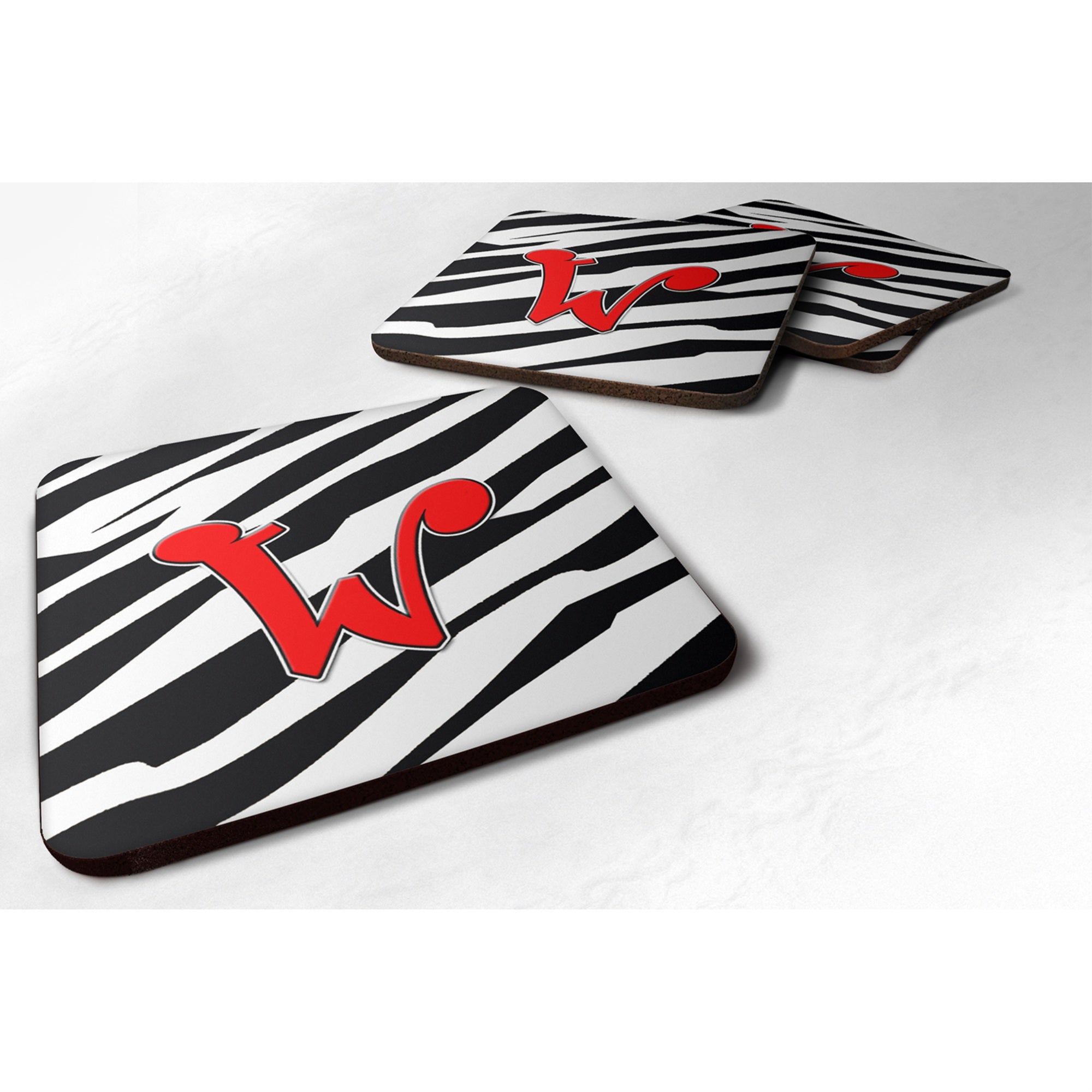 Caroline'S Treasures Cj1024-Wfc Monogram-Zebra Red Foam Coasters (Set Of 4), Initial Letter W, 3.5 H X 3.5 W, Multicol