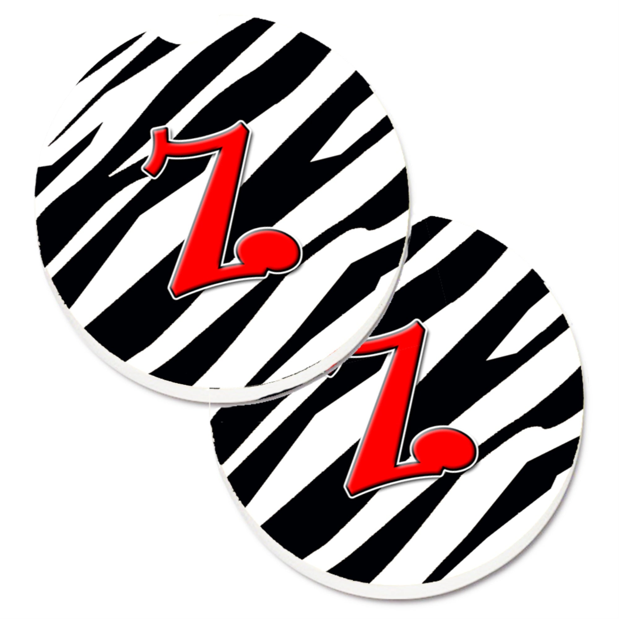 Caroline'S Treasures Monogram Initial Z Zebra Red Set Of 2 Cup Holder Car Coasters Cj1024-Zcarc, 2.56, Multicolor
