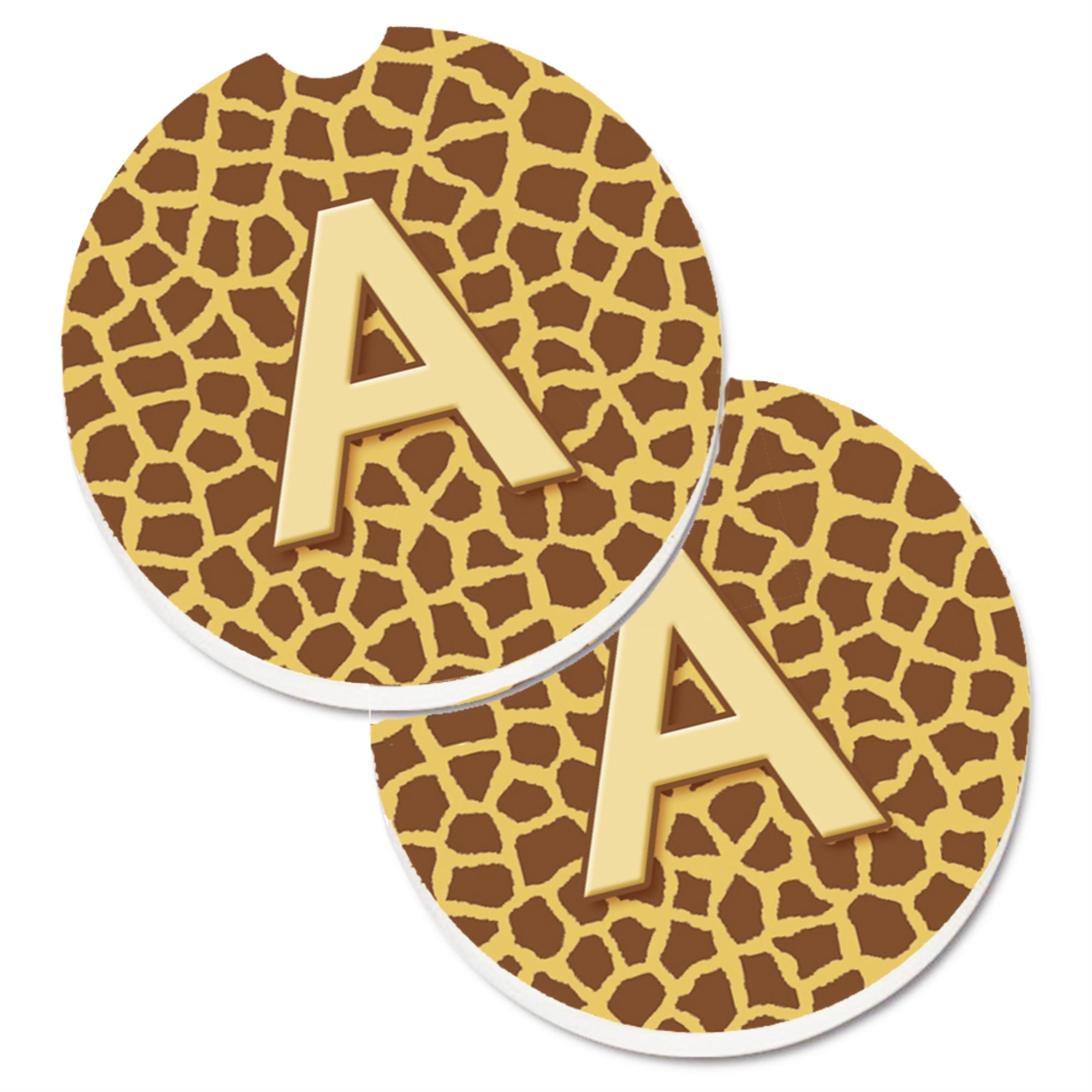 Caroline'S Treasures Letter A Monogram - Griaffe Set Of 2 Cup Holder Car Coasters Cj1025-Acarc, 2.56, Multicolor