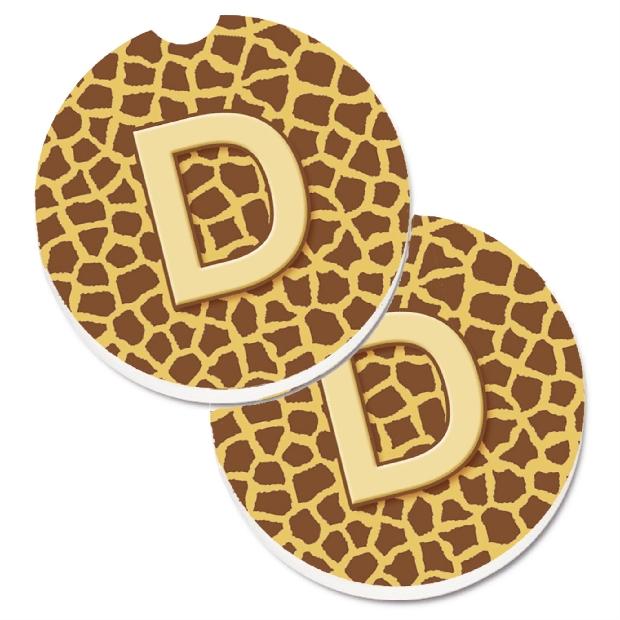 Caroline'S Treasures Monogram Initial D Giraffe Set Of 2 Cup Holder Car Coasters Cj1025-Dcarc, 2.56, Multicolor