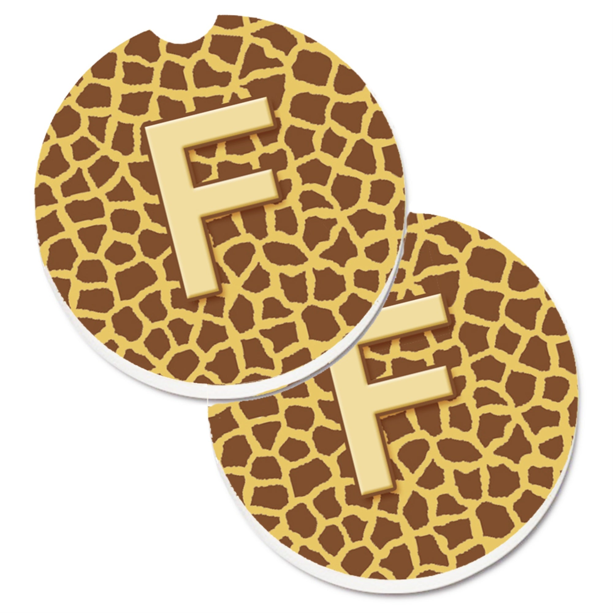 Caroline'S Treasures Monogram Initial F Giraffe Set Of 2 Cup Holder Car Coasters Cj1025-Fcarc, 2.56, Multicolor