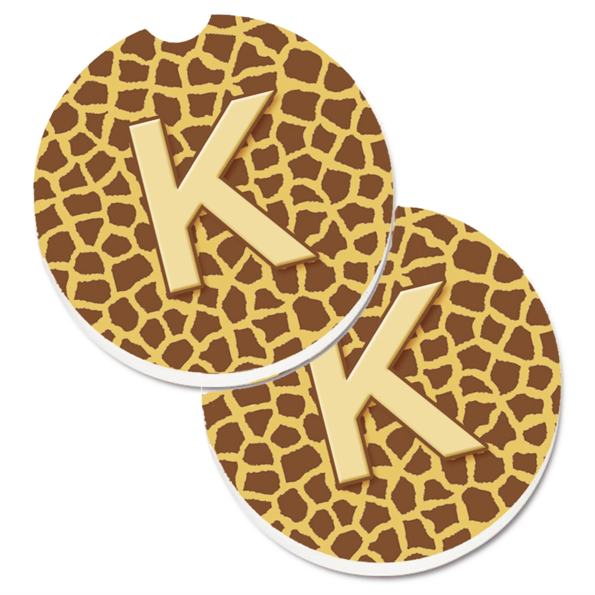 Caroline'S Treasures Monogram Initial K Giraffe Set Of 2 Cup Holder Car Coasters Cj1025-Kcarc, 2.56, Multicolor