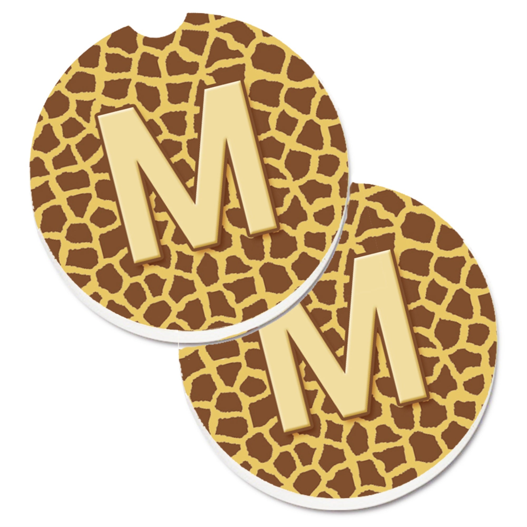 Caroline'S Treasures Monogram Initial M Giraffe Set Of 2 Cup Holder Car Coasters Cj1025-Mcarc, 2.56, Multicolor