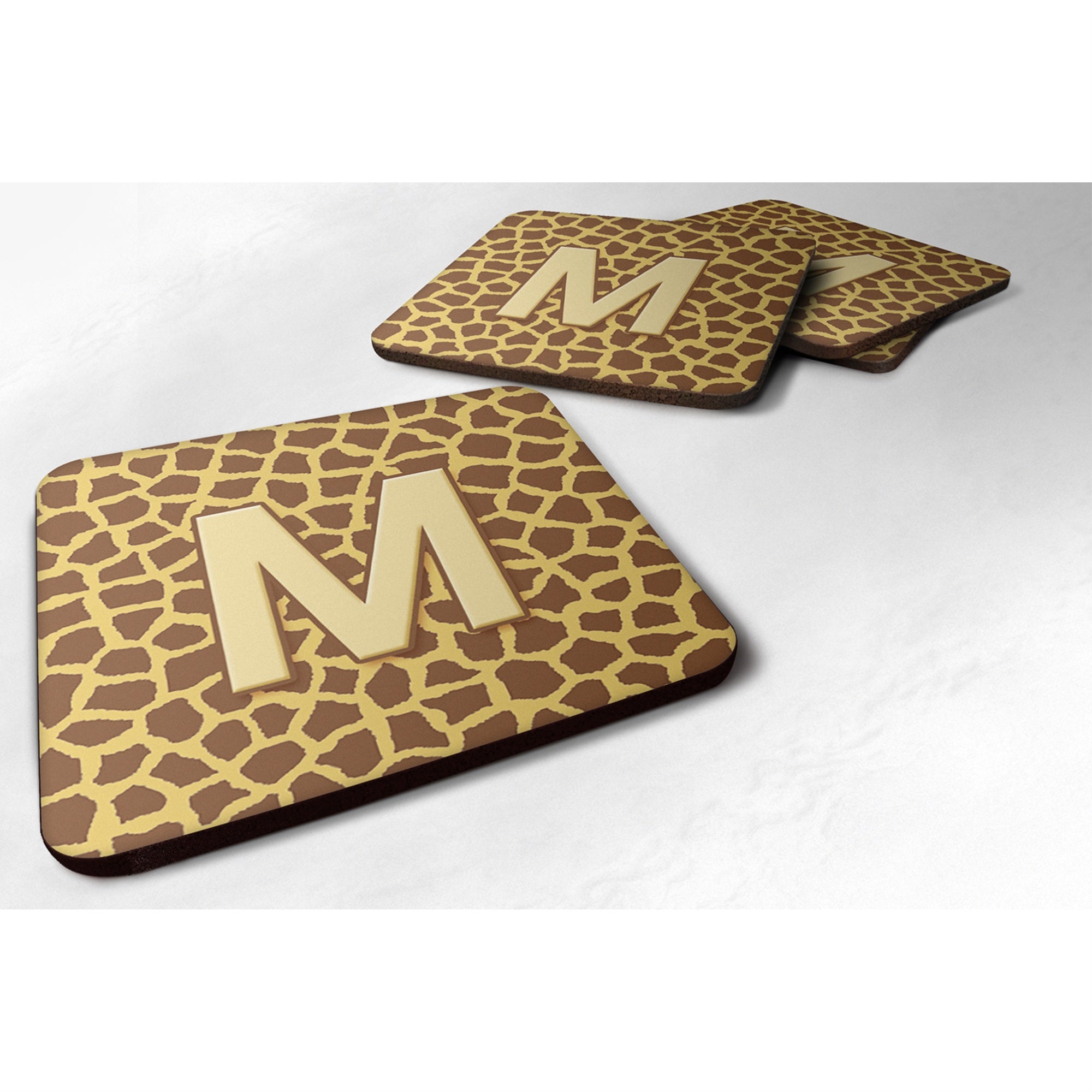 Caroline'S Treasures Cj1025-Mfc Monogram-Giraffe Foam Coasters (Set Of 4), Initial Letter M, 3.5 H X 3.5 W, Multicolor