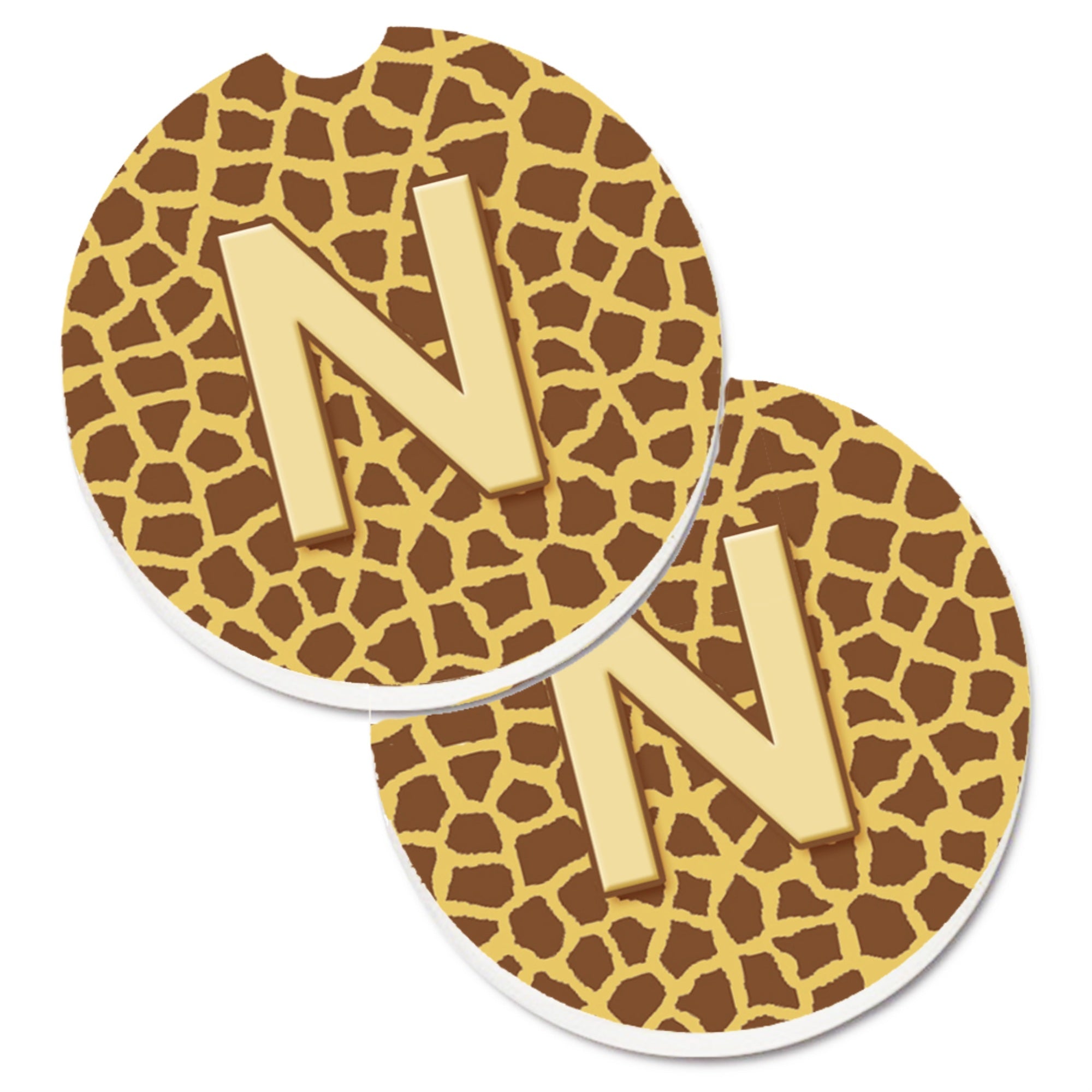 Caroline'S Treasures Monogram Initial N Giraffe Set Of 2 Cup Holder Car Coasters Cj1025-Ncarc, 2.56, Multicolor
