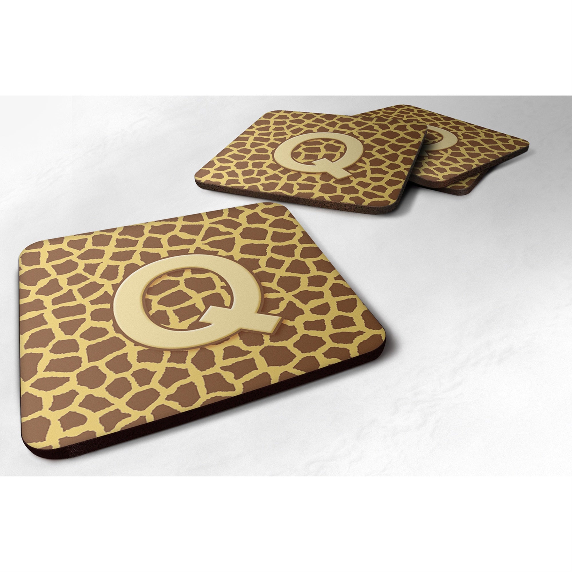 Caroline'S Treasures Cj1025-Qfc Monogram-Giraffe Foam Coasters (Set Of 4), Initial Letter Q, 3.5 H X 3.5 W, Multicolor
