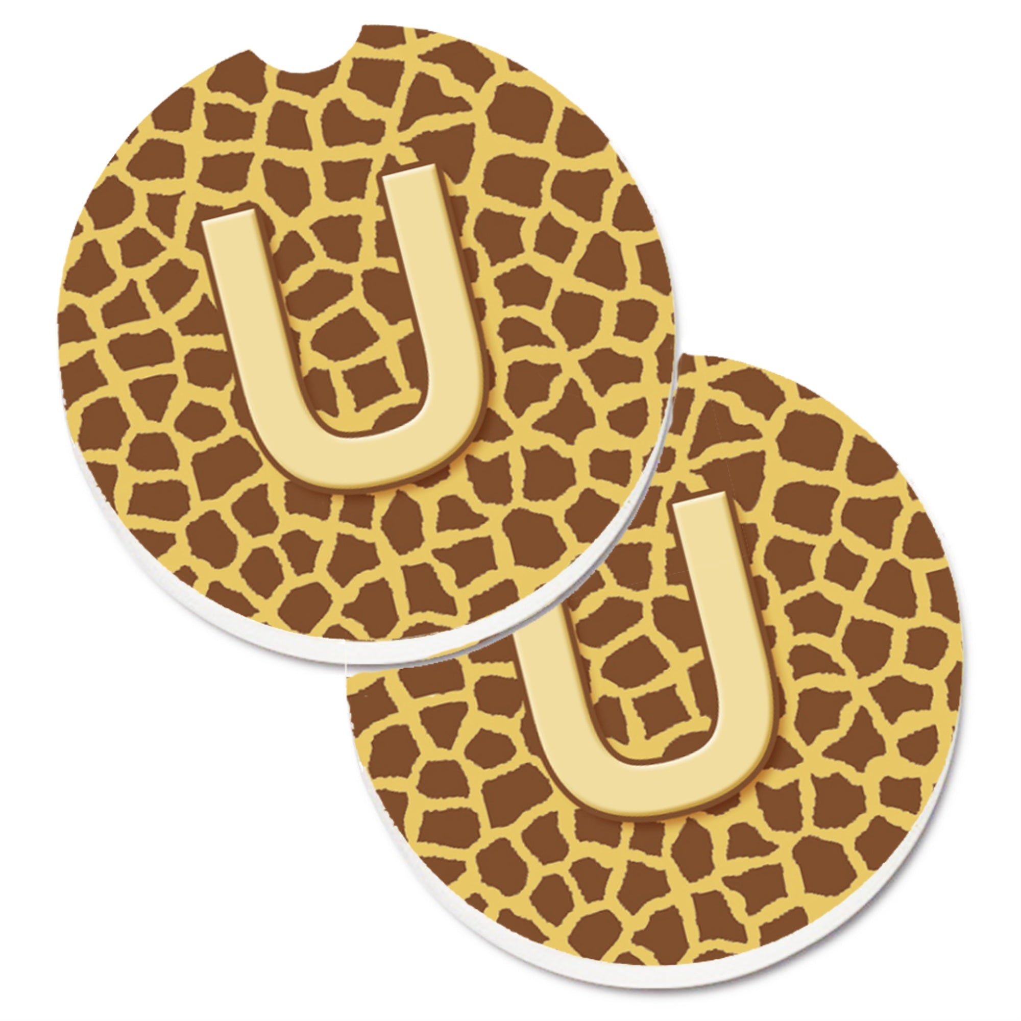 Caroline'S Treasures Monogram Initial U Giraffe Set Of 2 Cup Holder Car Coasters Cj1025-Ucarc, 2.56, Multicolor