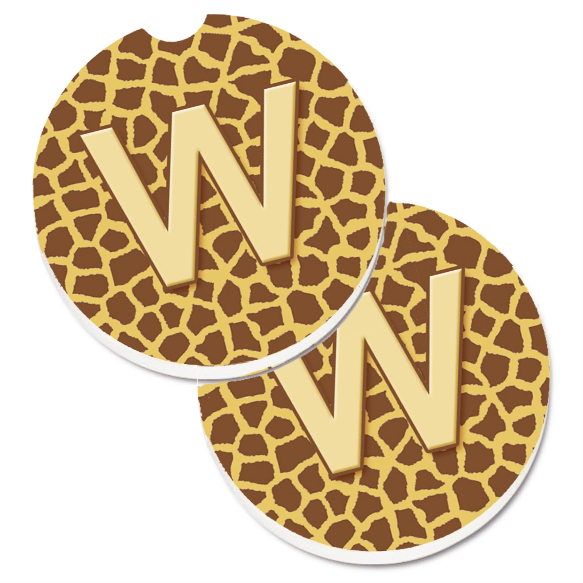 Caroline'S Treasures Monogram Initial Wgiraffe Set Of 2 Cup Holder Car Coasters Cj1025-Wcarc, 2.56, Multicolor
