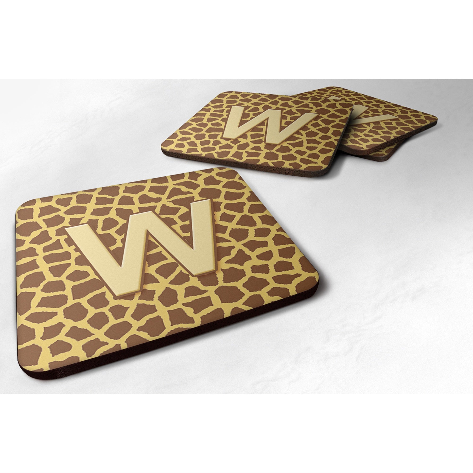 Caroline'S Treasures Cj1025-Wfc Monogram-Giraffe Foam Coasters (Set Of 4), Initial Letter W, 3.5 H X 3.5 W, Multicolor
