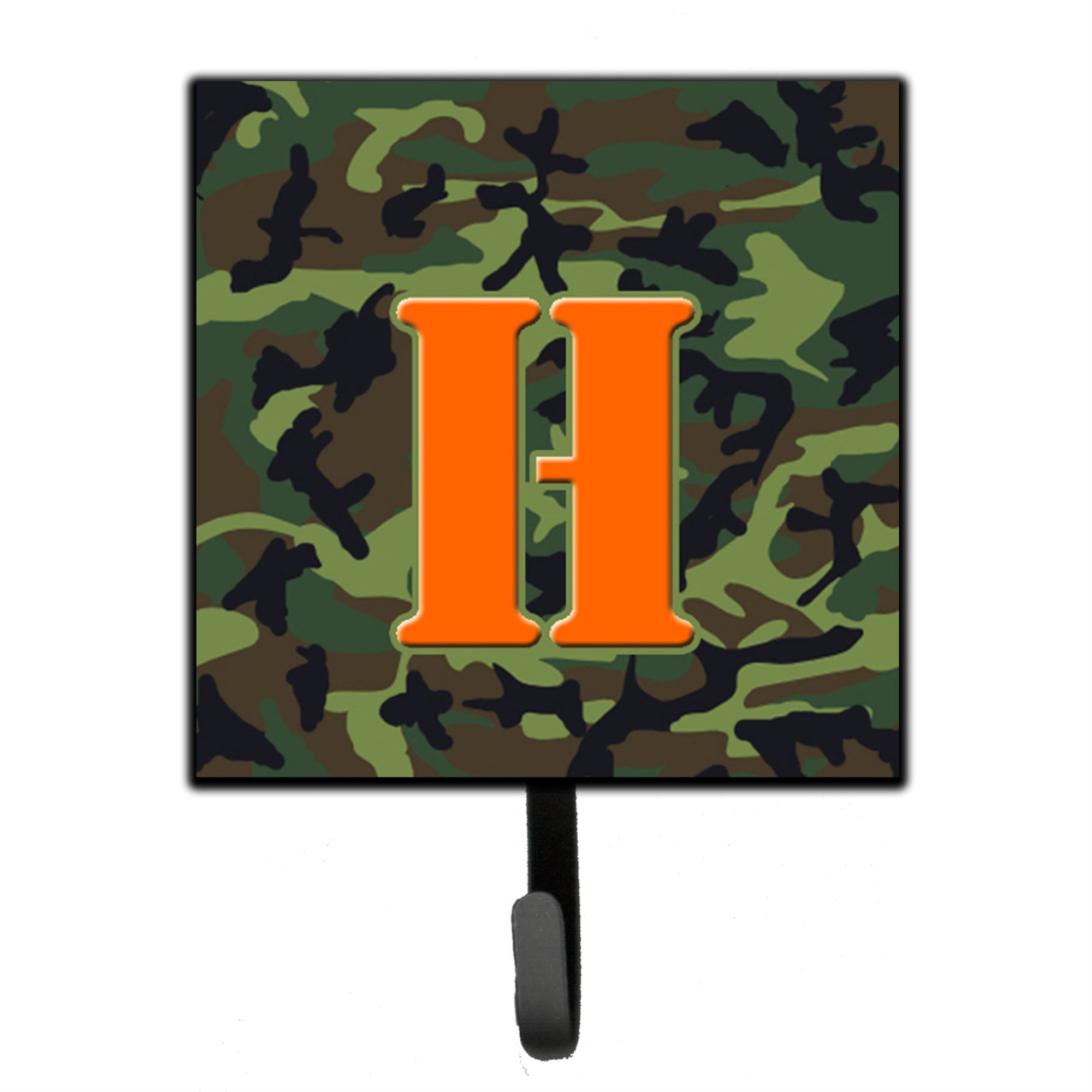 Caroline'S Treasures Cj1030-Hsh4 Letter H Initial Monogram-Camo Green Leash Holder Or Key Hook, Small, Multicolor