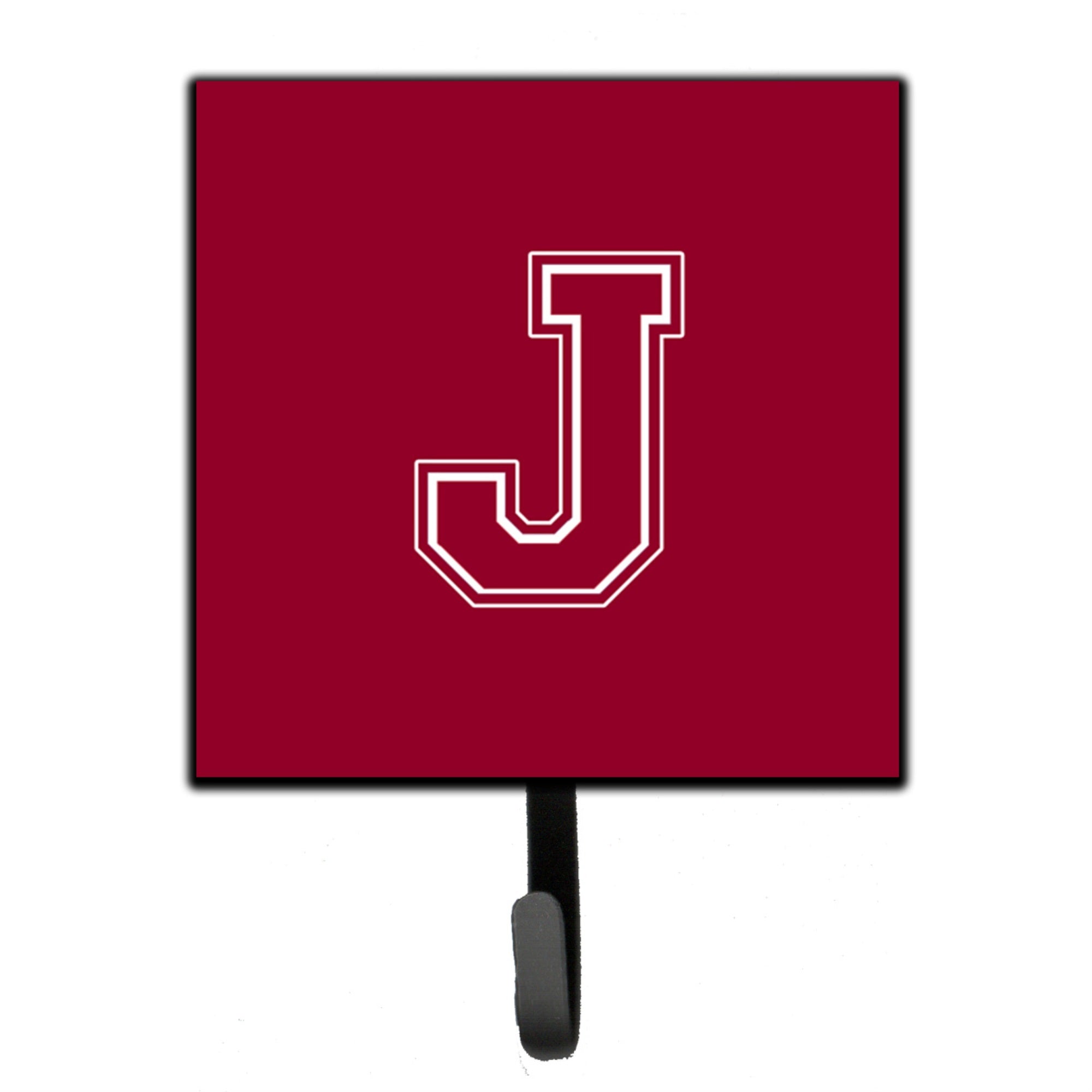 Caroline'S Treasures Cj1032-Jsh4 Letter J Initial Monogram-Maroon And White Leash Holder Or Key Hook, Small, Multicolor