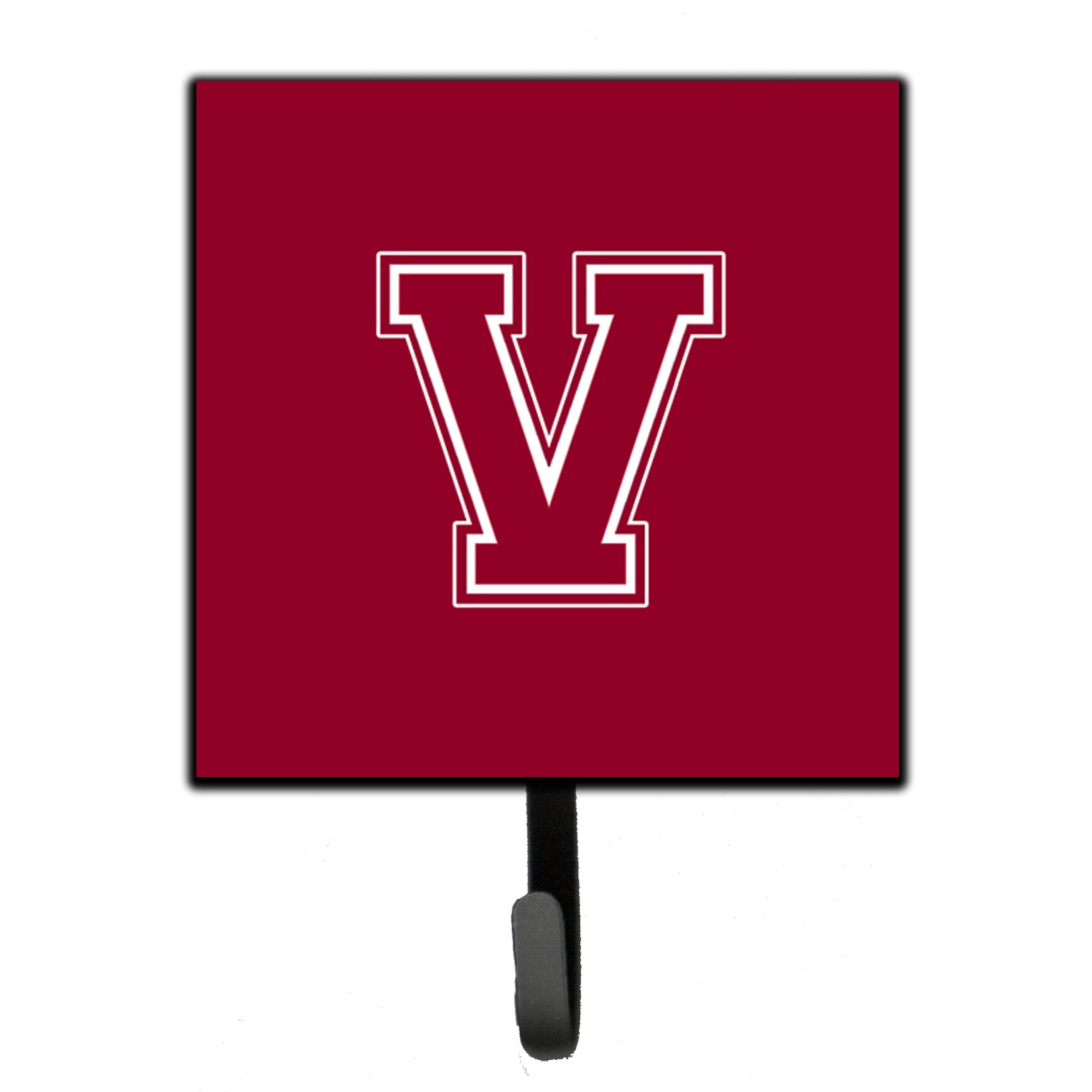 Caroline'S Treasures Cj1032-Vsh4 Letter V Initial Monogram-Maroon And White Leash Holder Or Key Hook, Small, Multicolor