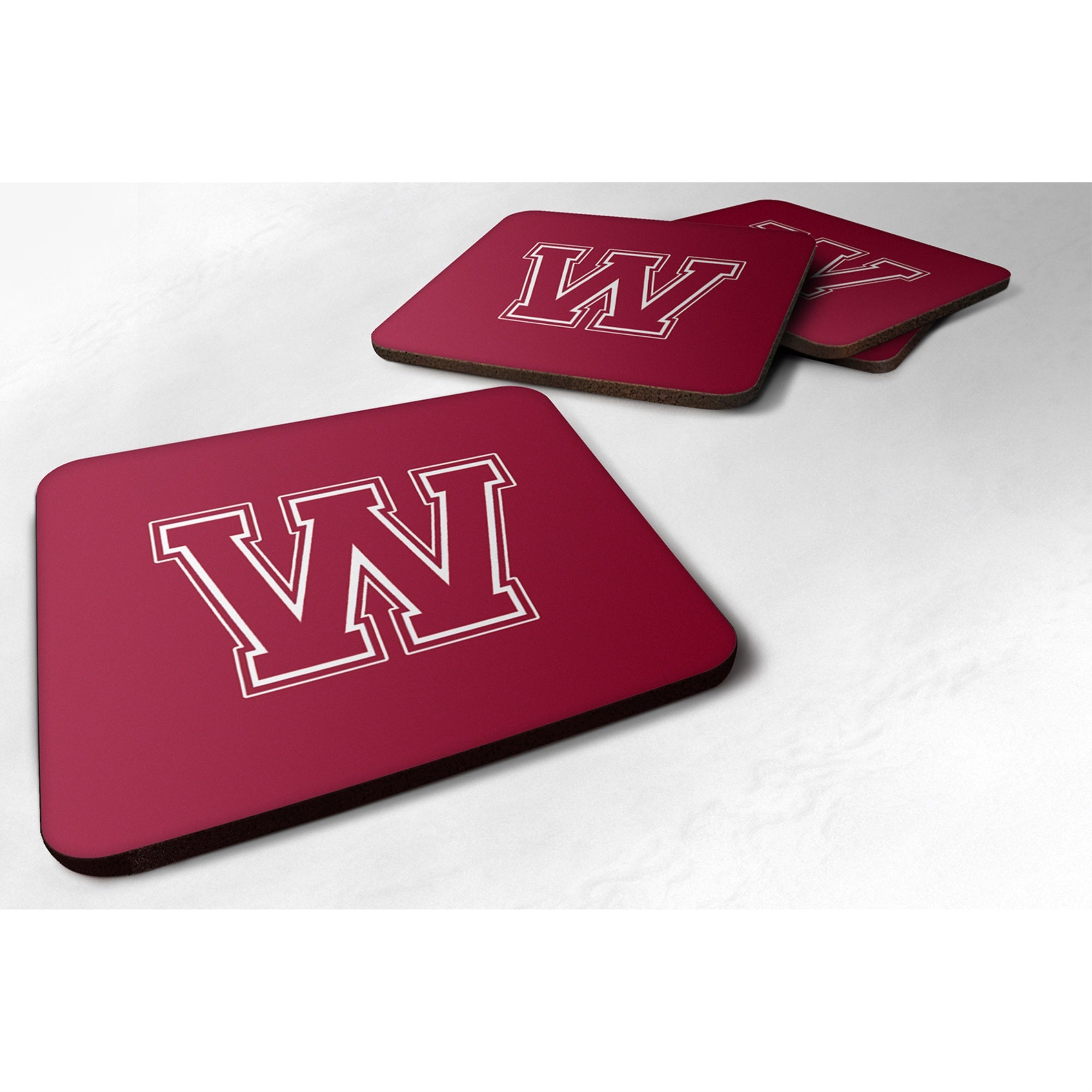 Caroline'S Treasures Cj1032-Wfc Monogram-Maroon And White Foam Coasters (Set Of 4), Initial Letter W, 3.5 H X 3.5 W, M