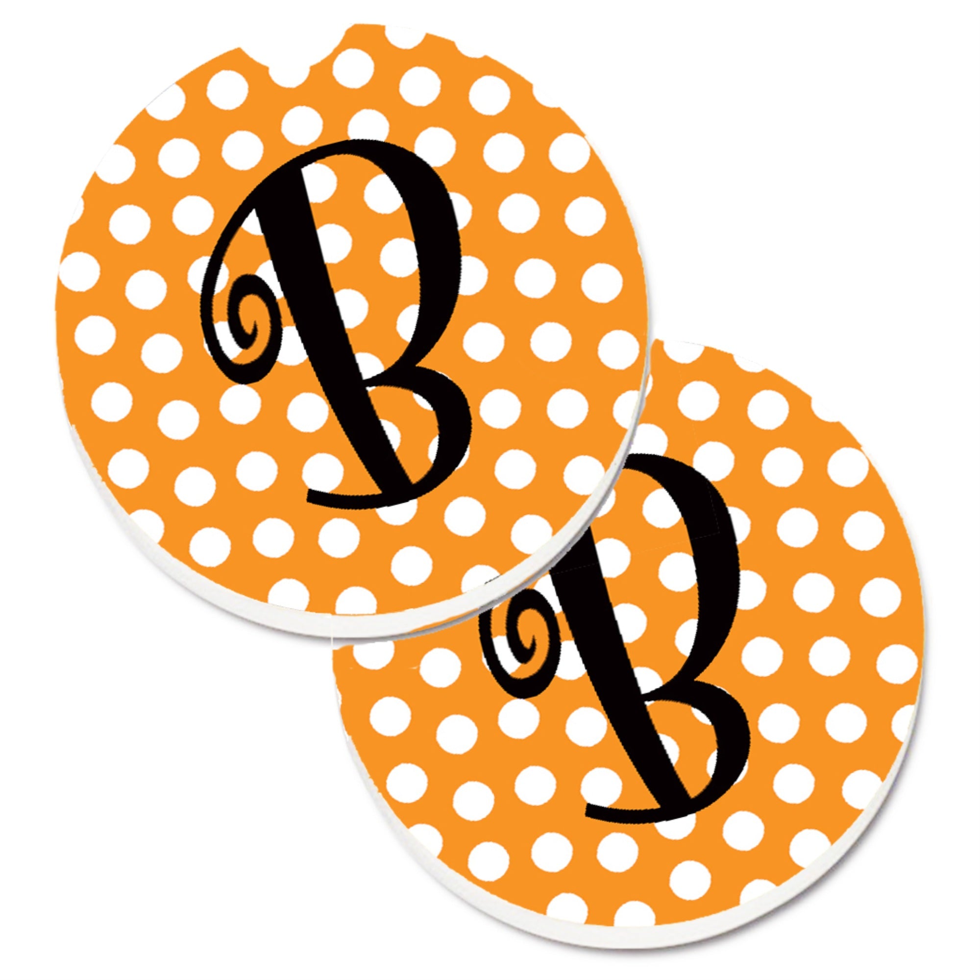 Caroline'S Treasures Monogram Initial B Orange Polkadots Set Of 2 Cup Holder Car Coasters Cj1033-Bcarc, 2.56, Multicolor