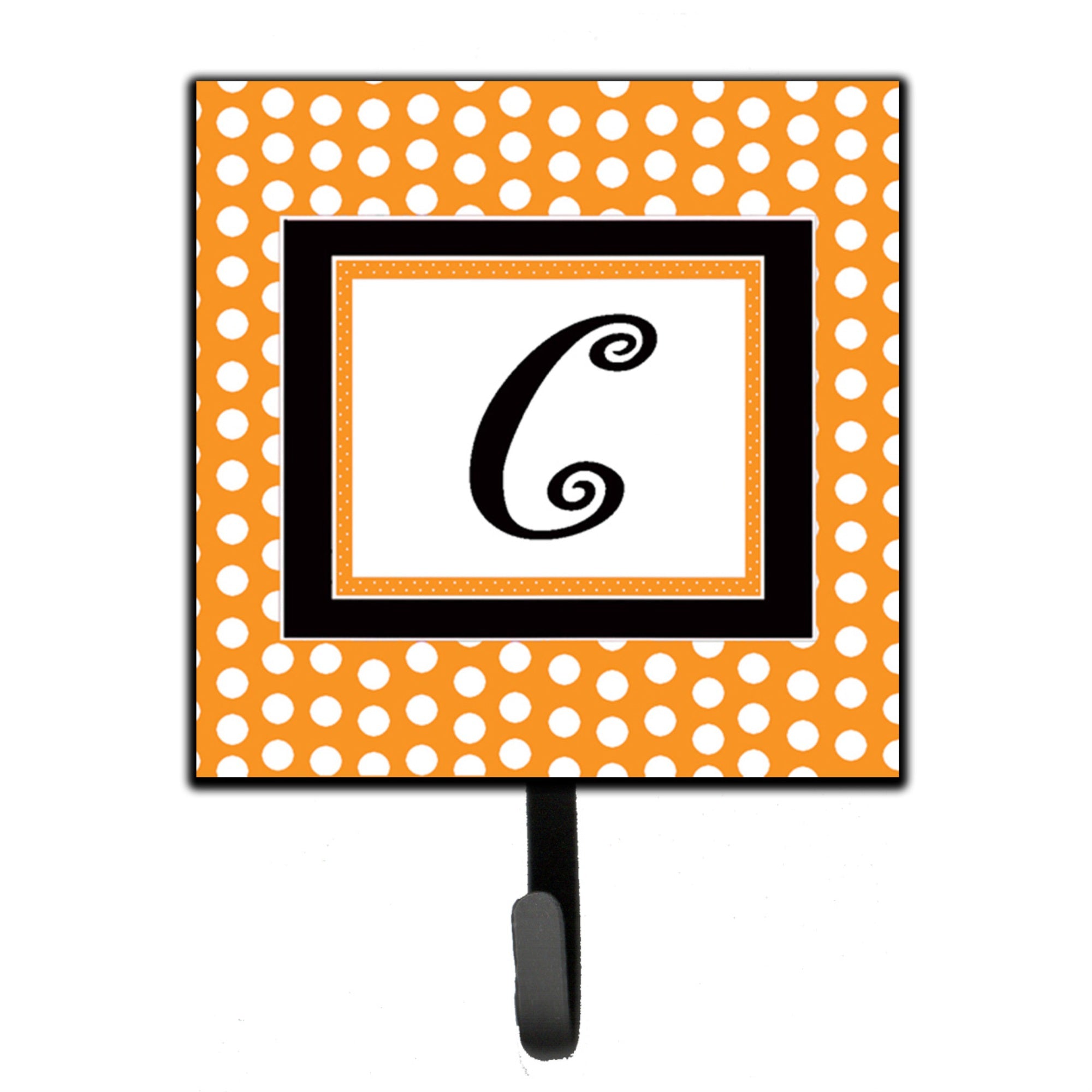 Caroline'S Treasures Cj1033-Csh4 Letter C Initial Monogram-Orange Polka Dots Leash Holder Or Key Hook, Small, Multicolor