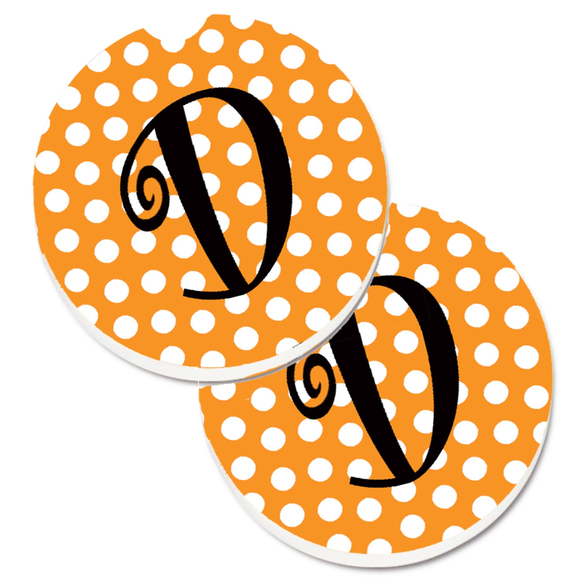 Caroline'S Treasures Monogram Initial D Orange Polkadots Set Of 2 Cup Holder Car Coasters Cj1033-Dcarc, 2.56, Multicolor