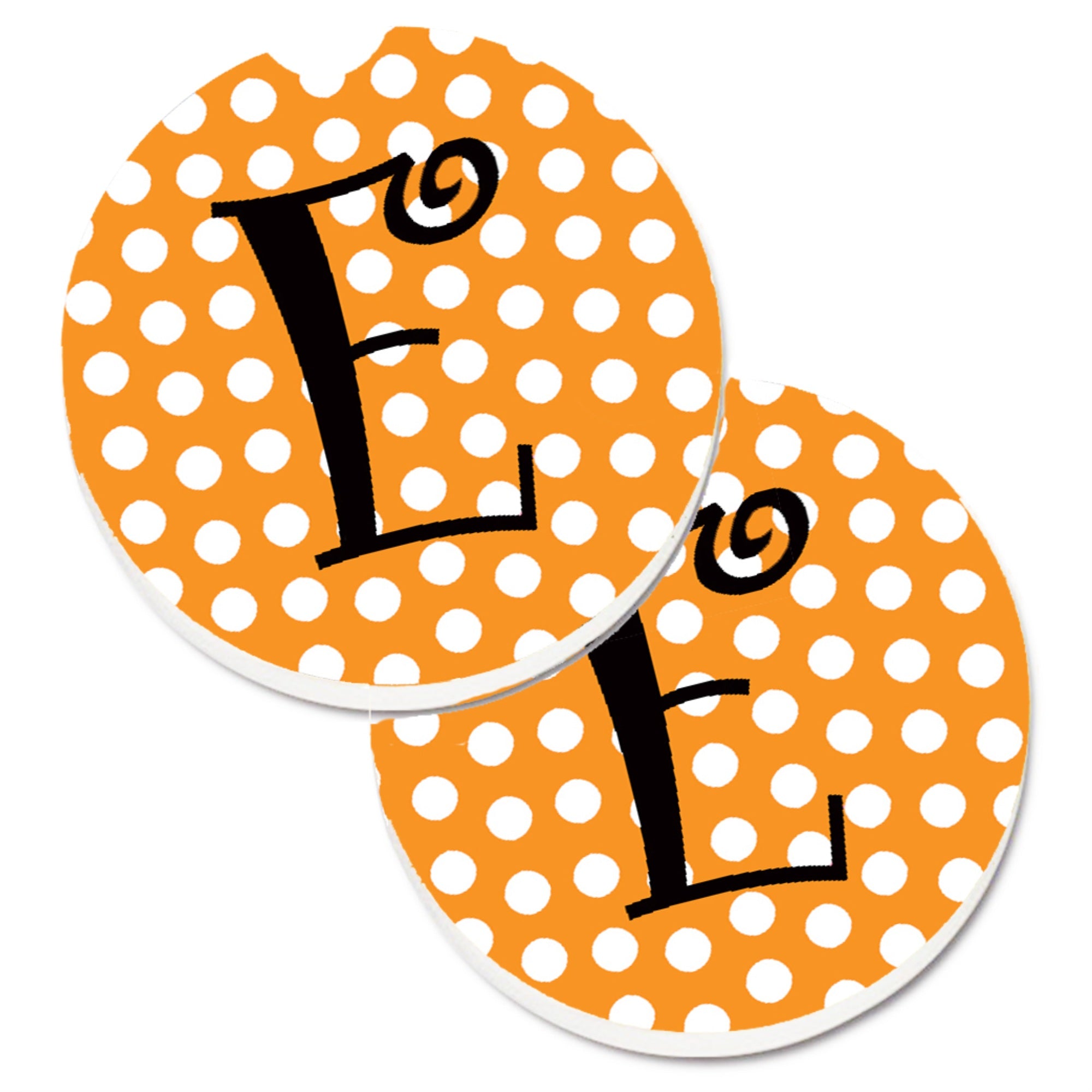 Caroline'S Treasures Monogram Initial E Orange Polkadots Set Of 2 Cup Holder Car Coasters Cj1033-Ecarc, 2.56, Multicolor