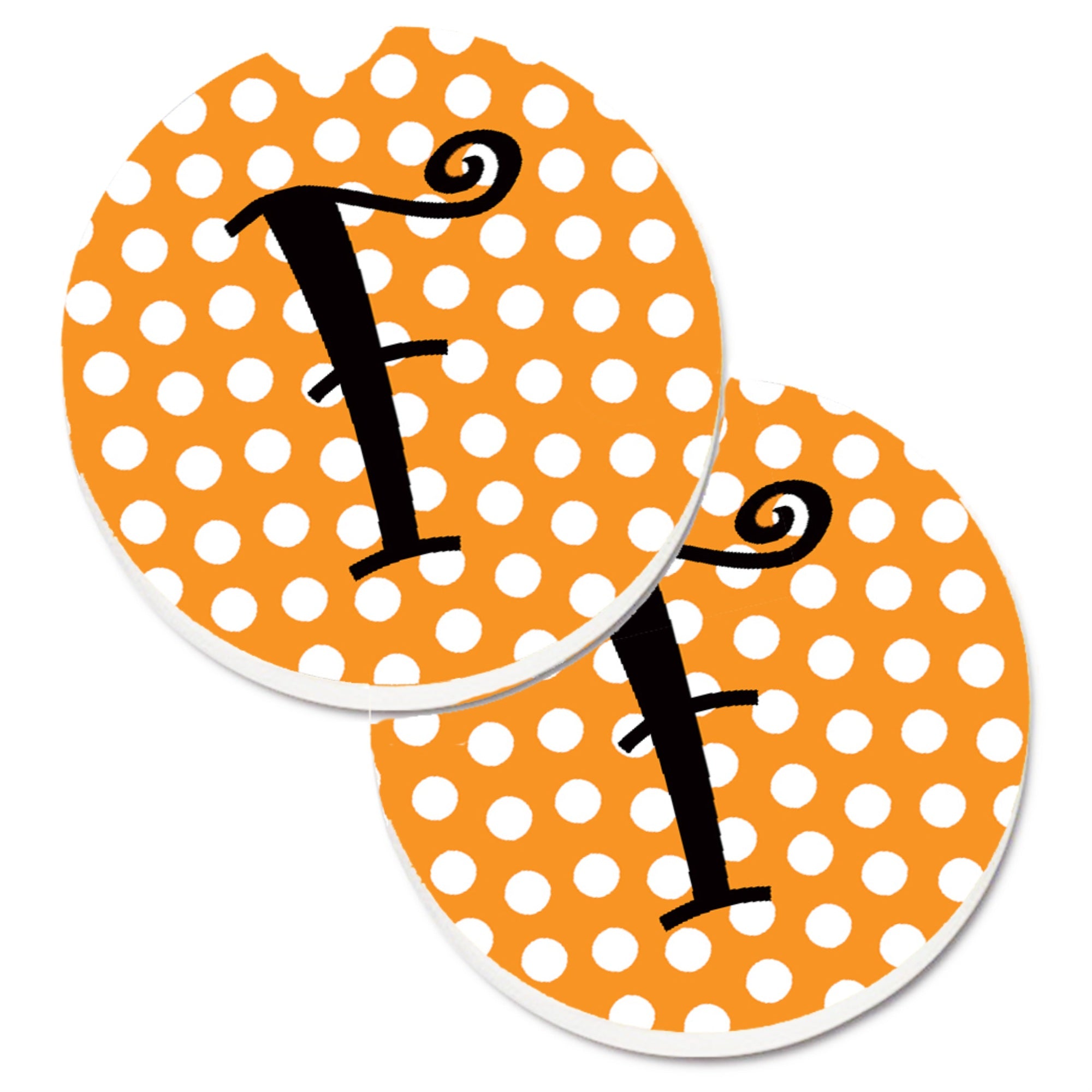 Caroline'S Treasures Monogram Initial F Orange Polkadots Set Of 2 Cup Holder Car Coasters Cj1033-Fcarc, 2.56, Multicolor