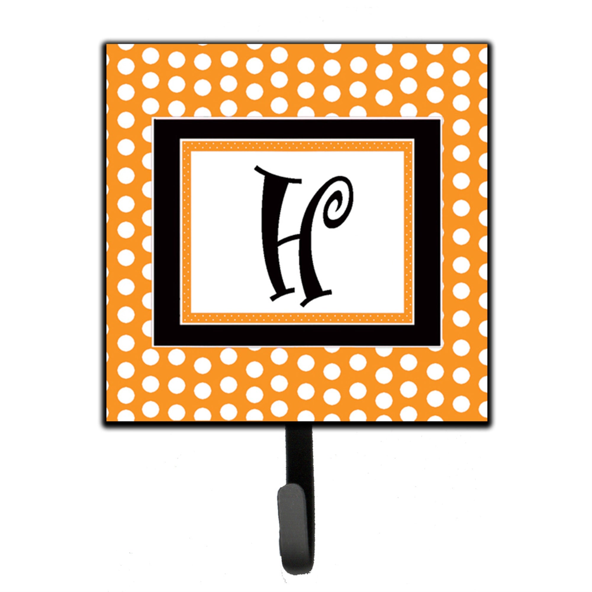 Caroline'S Treasures Cj1033-Hsh4 Letter H Initial Monogram-Orange Polka Dots Leash Holder Or Key Hook, Small, Multicolor