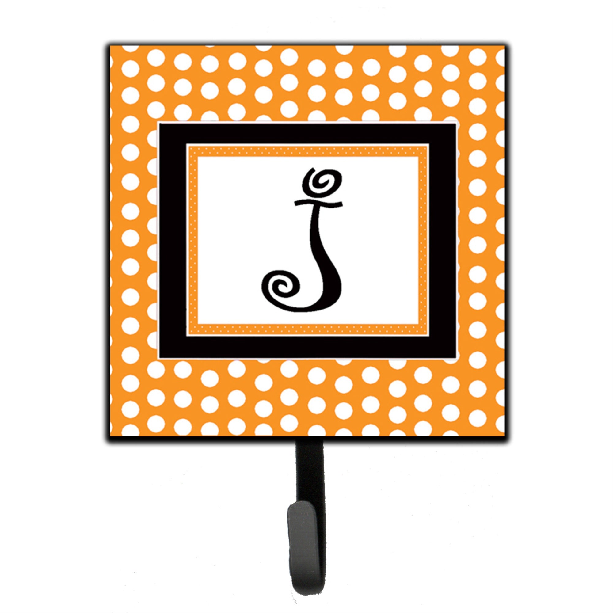 Caroline'S Treasures Cj1033-Jsh4 Letter J Initial Monogram-Orange Polka Dots Leash Holder Or Key Hook, Small, Multicolor