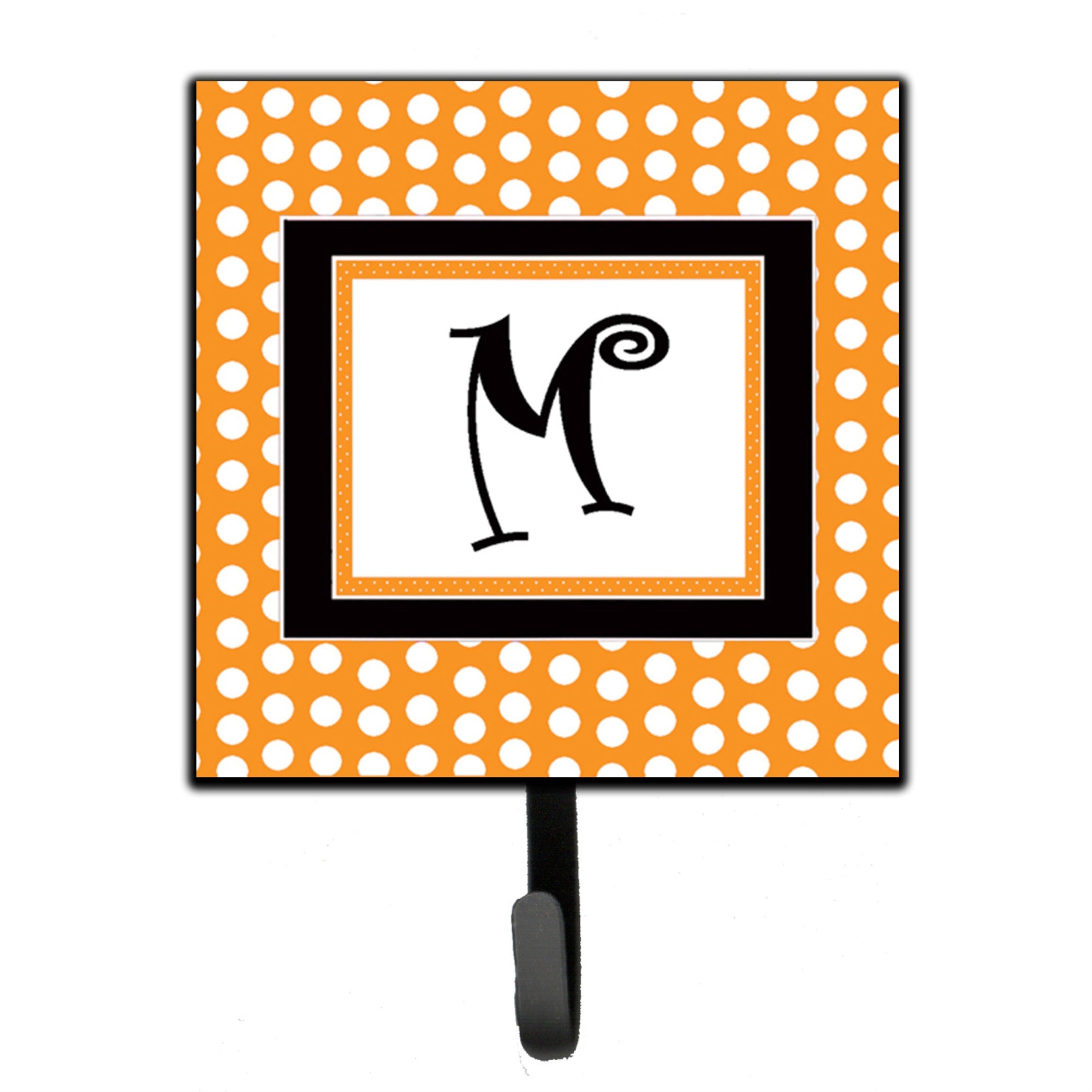 Caroline'S Treasures Cj1033-Msh4 Letter M Initial Monogram-Orange Polka Dots Leash Holder Or Key Hook, Small, Multicolor