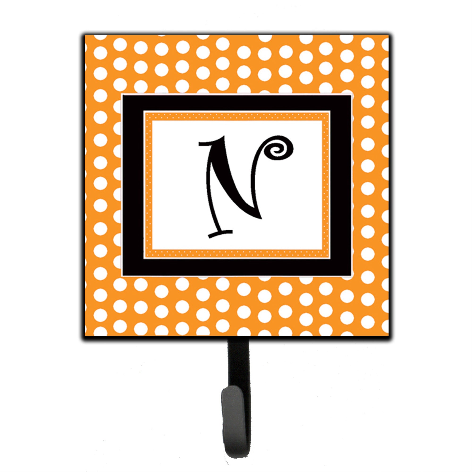 Caroline'S Treasures Cj1033-Nsh4 Letter N Initial Monogram-Orange Polka Dots Leash Holder Or Key Hook, Small, Multicolor
