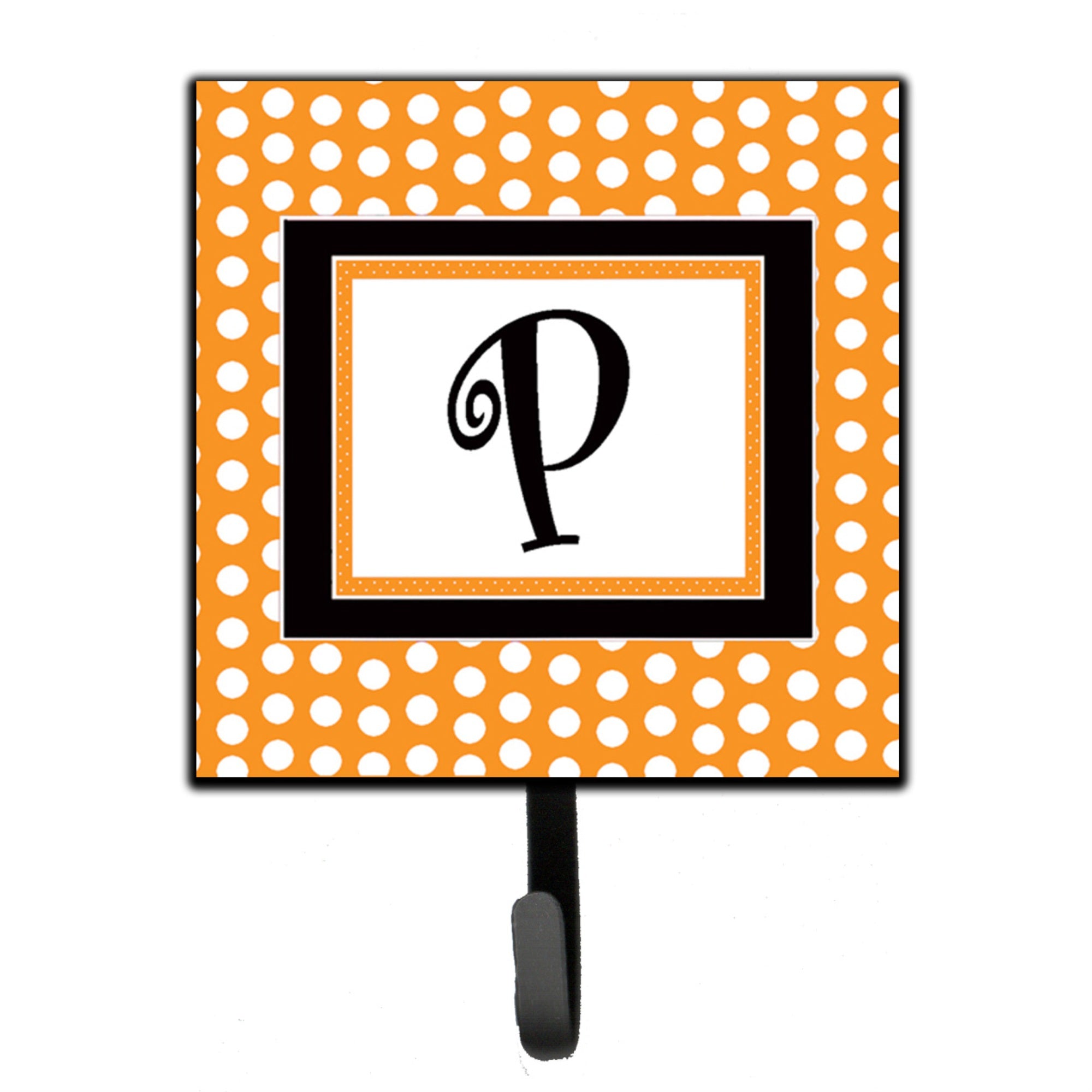 Caroline'S Treasures Cj1033-Psh4 Letter P Initial Monogram-Orange Polka Dots Leash Holder Or Key Hook, Small, Multicolor