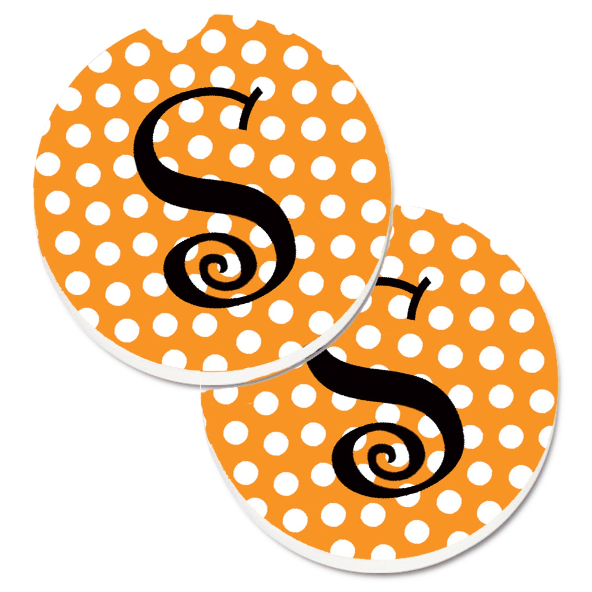 Caroline'S Treasures Monogram Initial S Orange Polkadots Set Of 2 Cup Holder Car Coasters Cj1033-Scarc, 2.56, Multicolor