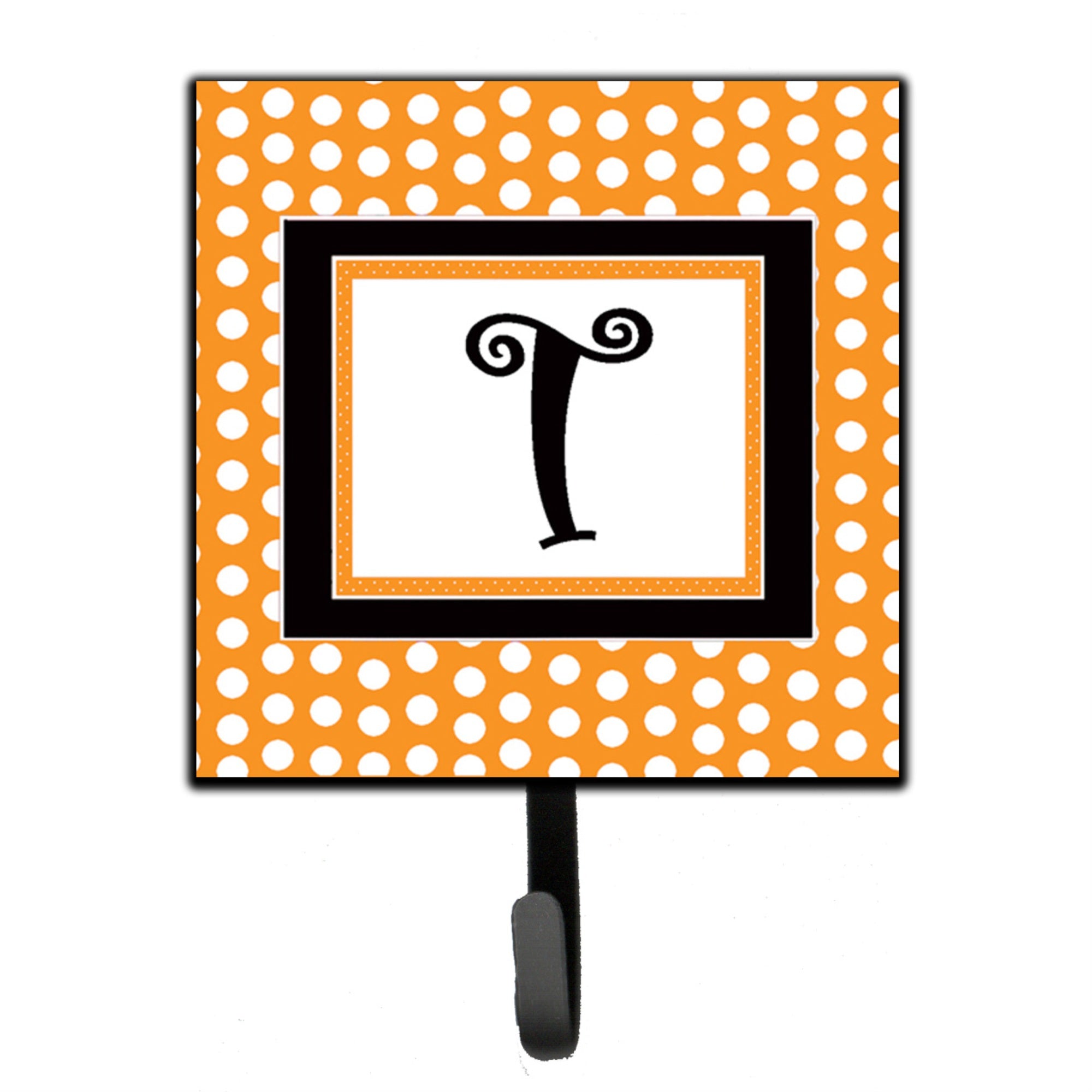 Caroline'S Treasures Cj1033-Tsh4 Letter T Initial Monogram-Orange Polka Dots Leash Holder Or Key Hook, Small, Multicolor