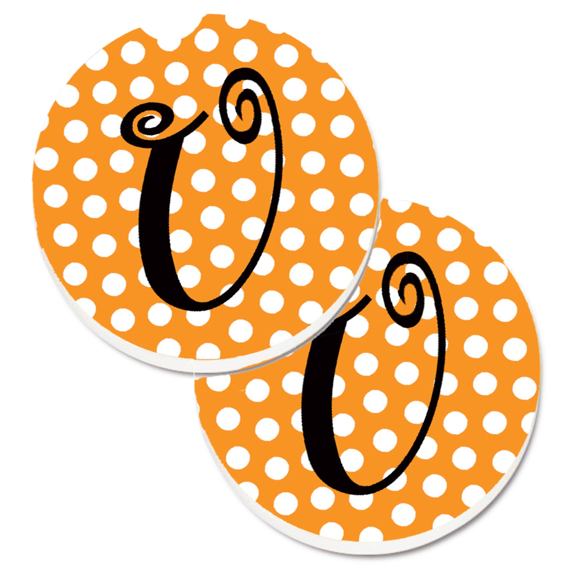 Caroline'S Treasures Monogram Initial U Orange Polkadots Set Of 2 Cup Holder Car Coasters Cj1033-Ucarc, 2.56, Multicolor