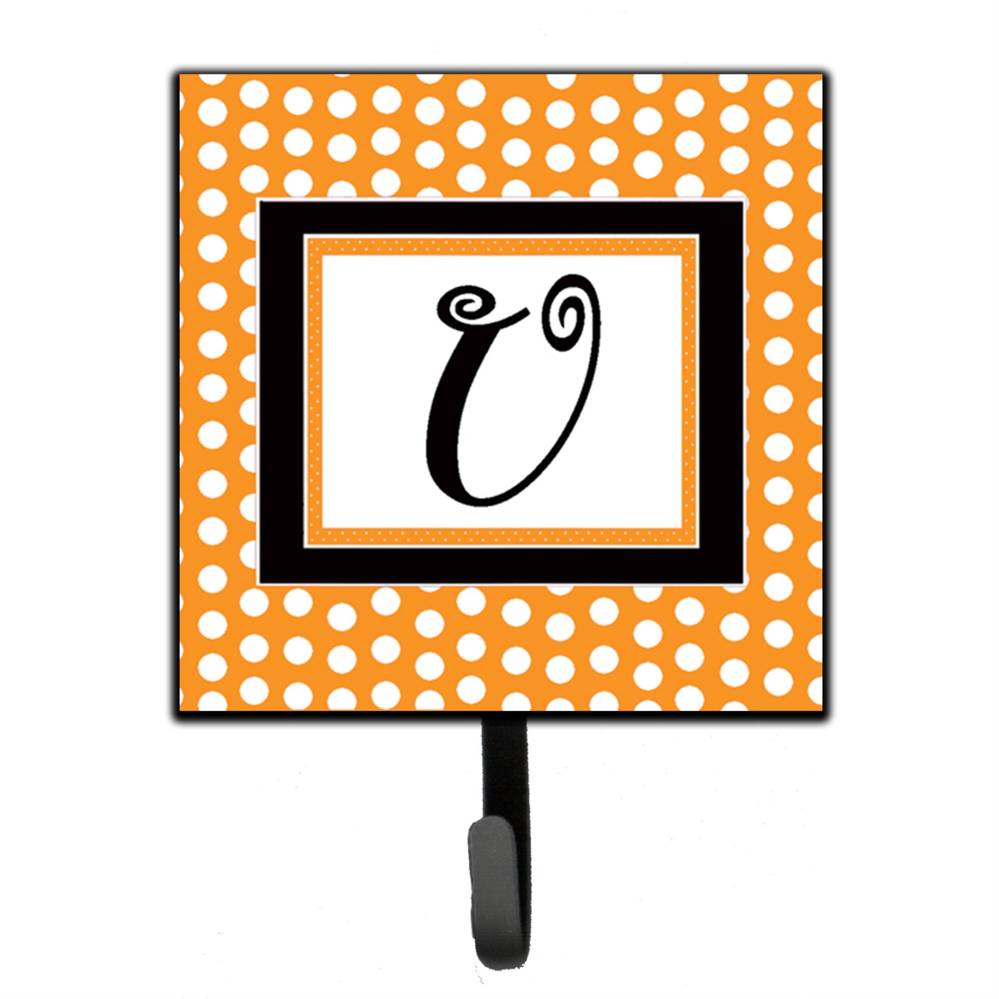 Caroline'S Treasures Cj1033-Ush4 Letter U Initial Monogram-Orange Polka Dots Leash Holder Or Key Hook, Small, Multicolor