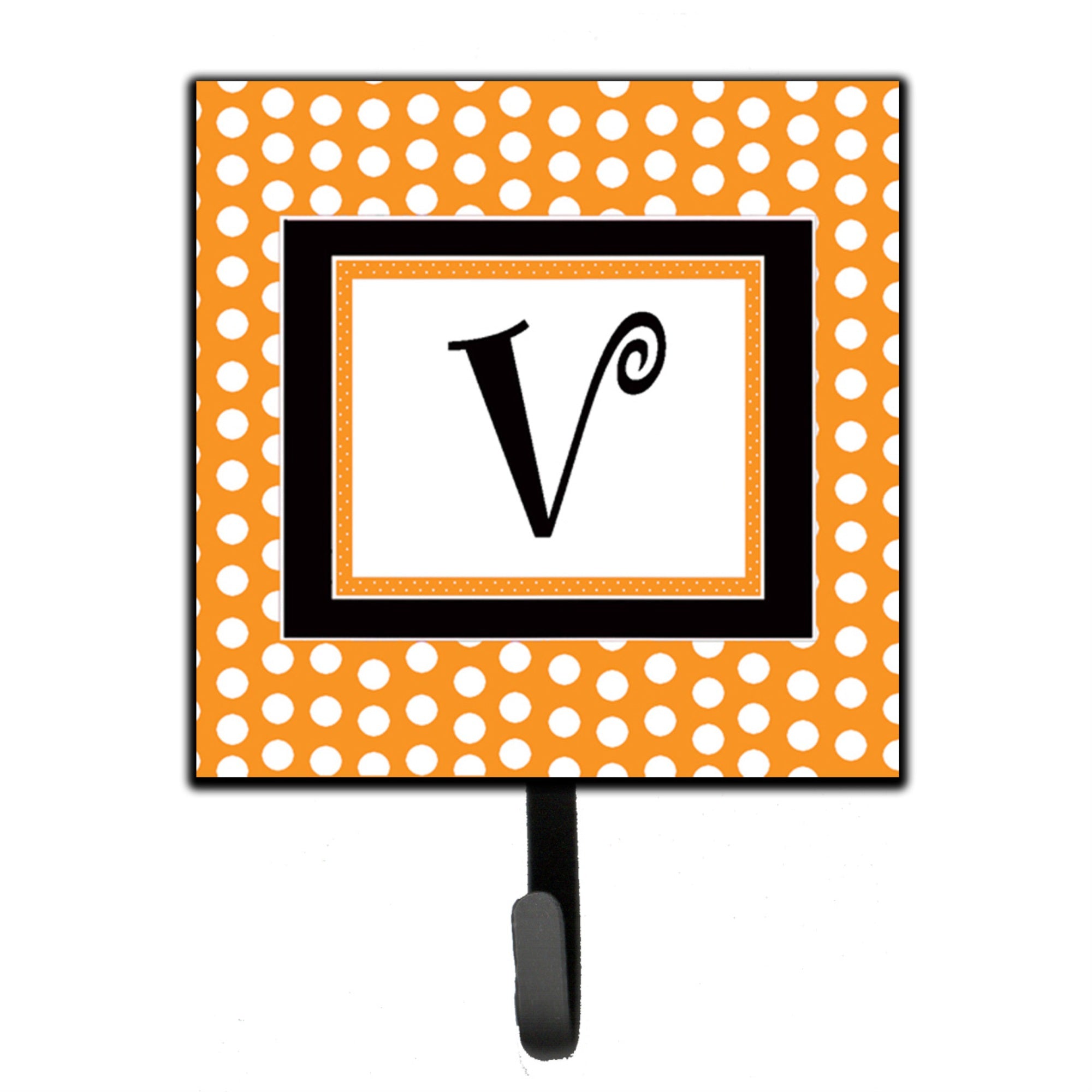 Caroline'S Treasures Cj1033-Vsh4 Letter V Initial Monogram-Orange Polka Dots Leash Holder Or Key Hook, Small, Multicolor