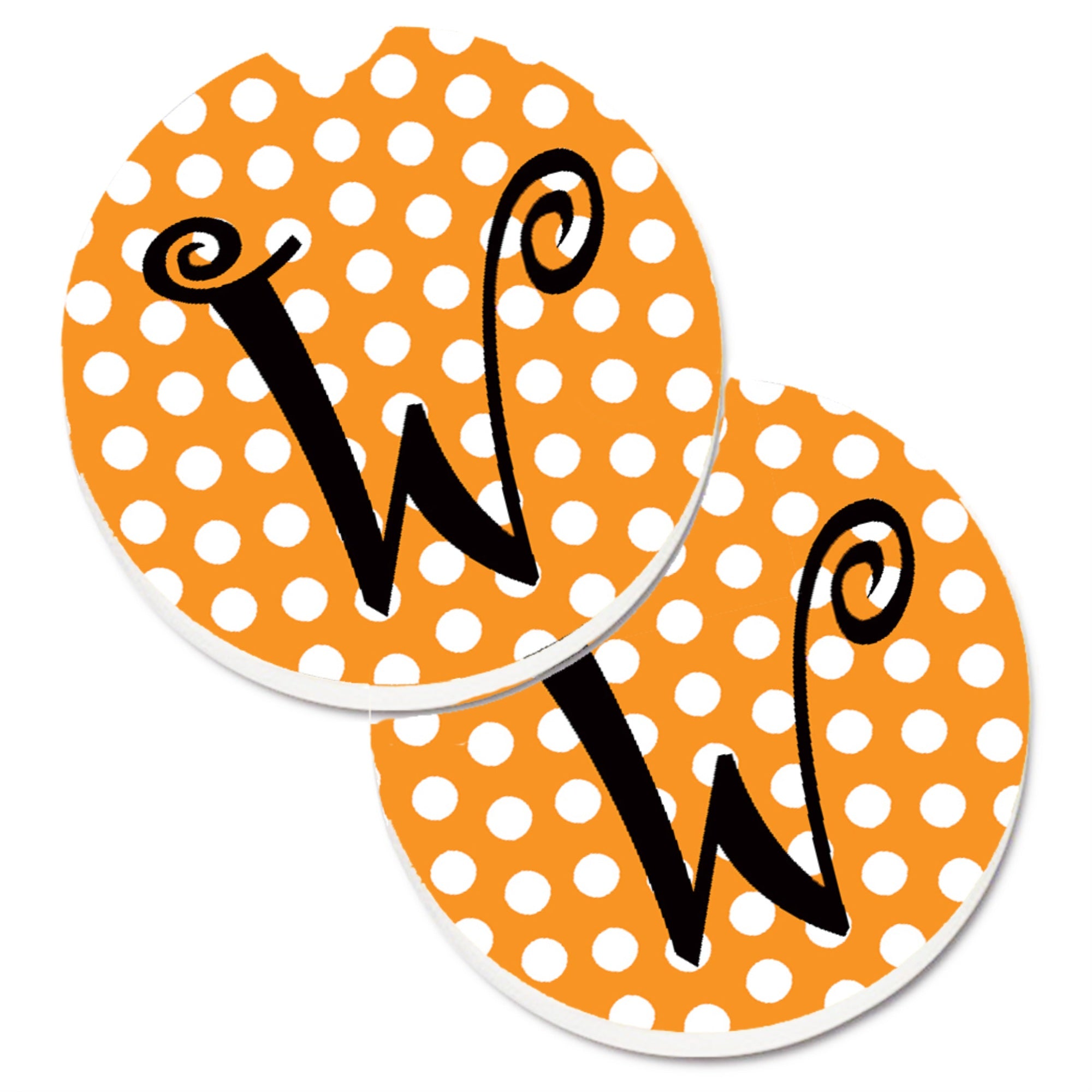 Caroline'S Treasures Monogram Initial W Orange Polkadots Set Of 2 Cup Holder Car Coasters Cj1033-Wcarc, 2.56, Multicolor