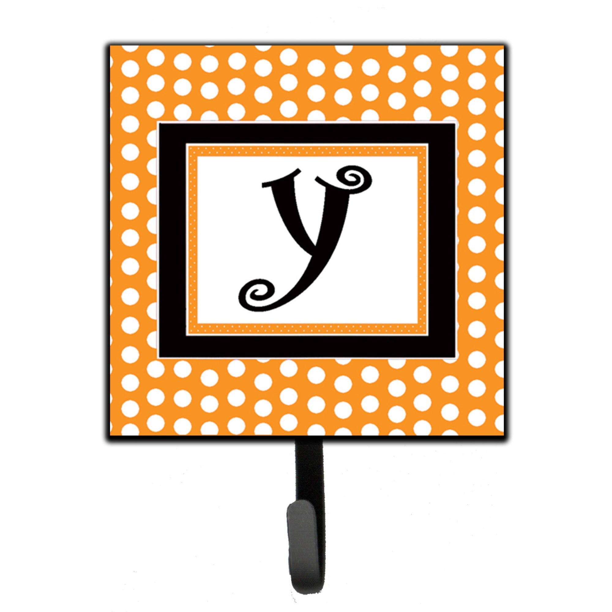 Caroline'S Treasures Cj1033-Ysh4 Letter Y Initial Monogram-Orange Polka Dots Leash Holder Or Key Hook, Small, Multicolor