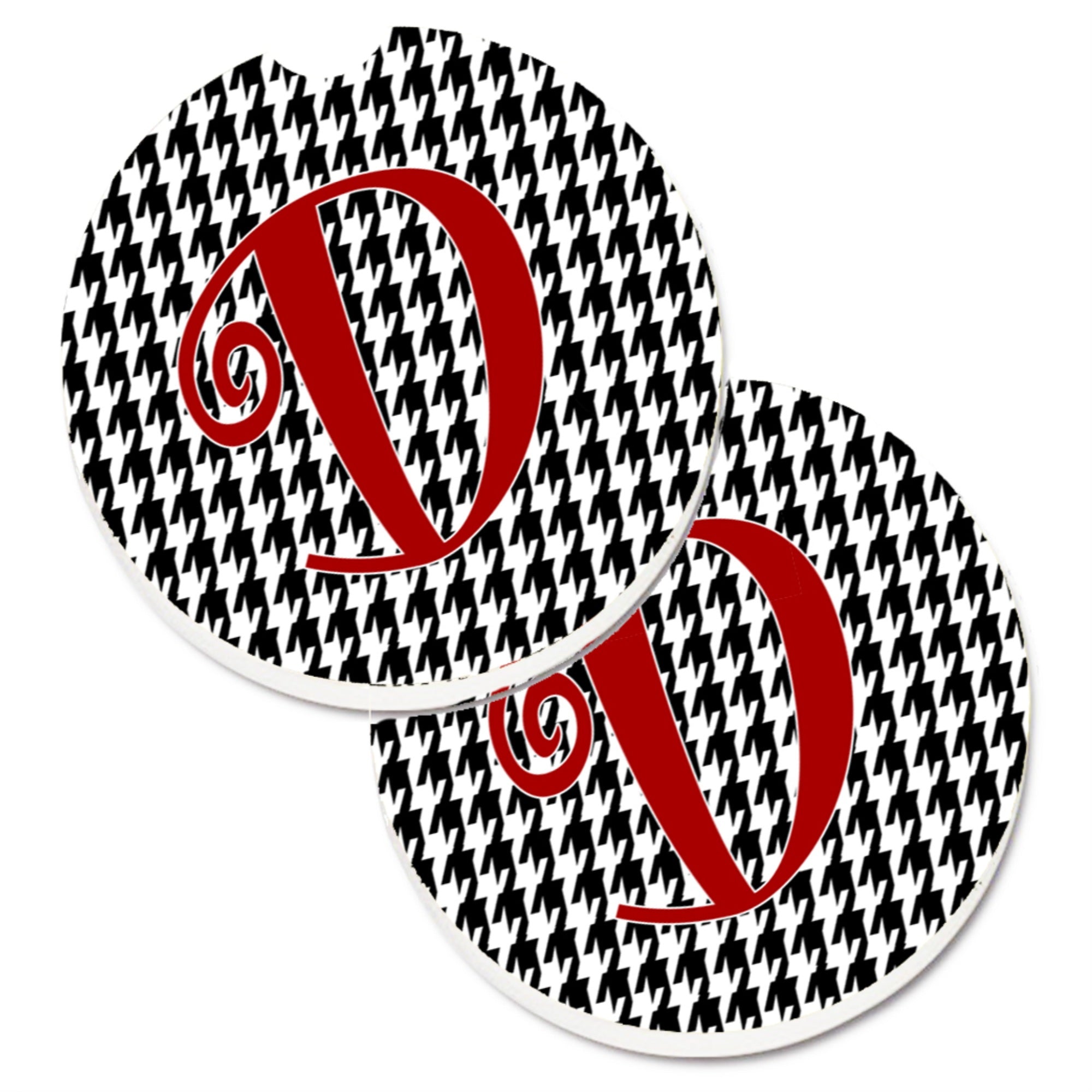 Caroline'S Treasures Monogram Initial D Houndstooth Black Set Of 2 Cup Holder Car Coasters Cj1035-Dcarc, 2.56, Multicolor