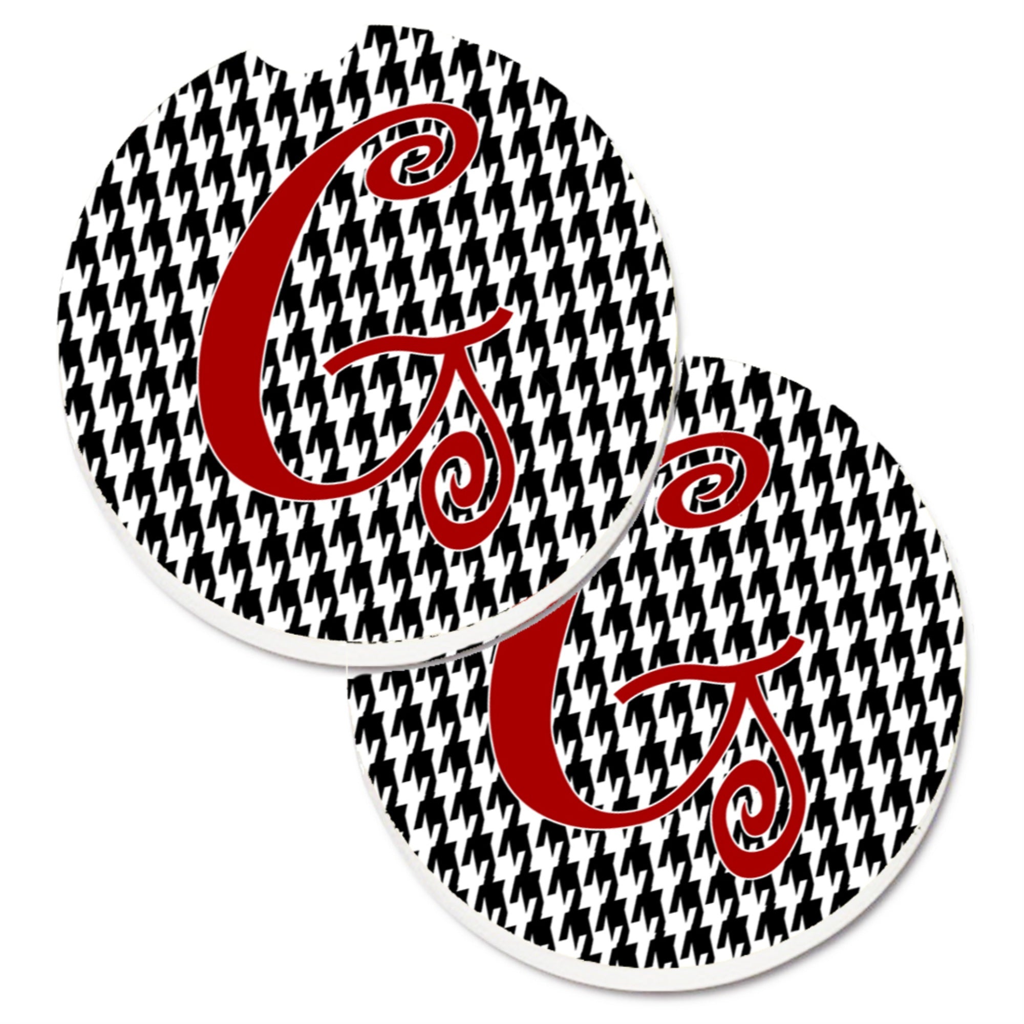 Caroline'S Treasures Monogram Initial G Houndstooth Black Set Of 2 Cup Holder Car Coasters Cj1035-Gcarc, 2.56, Multicolor