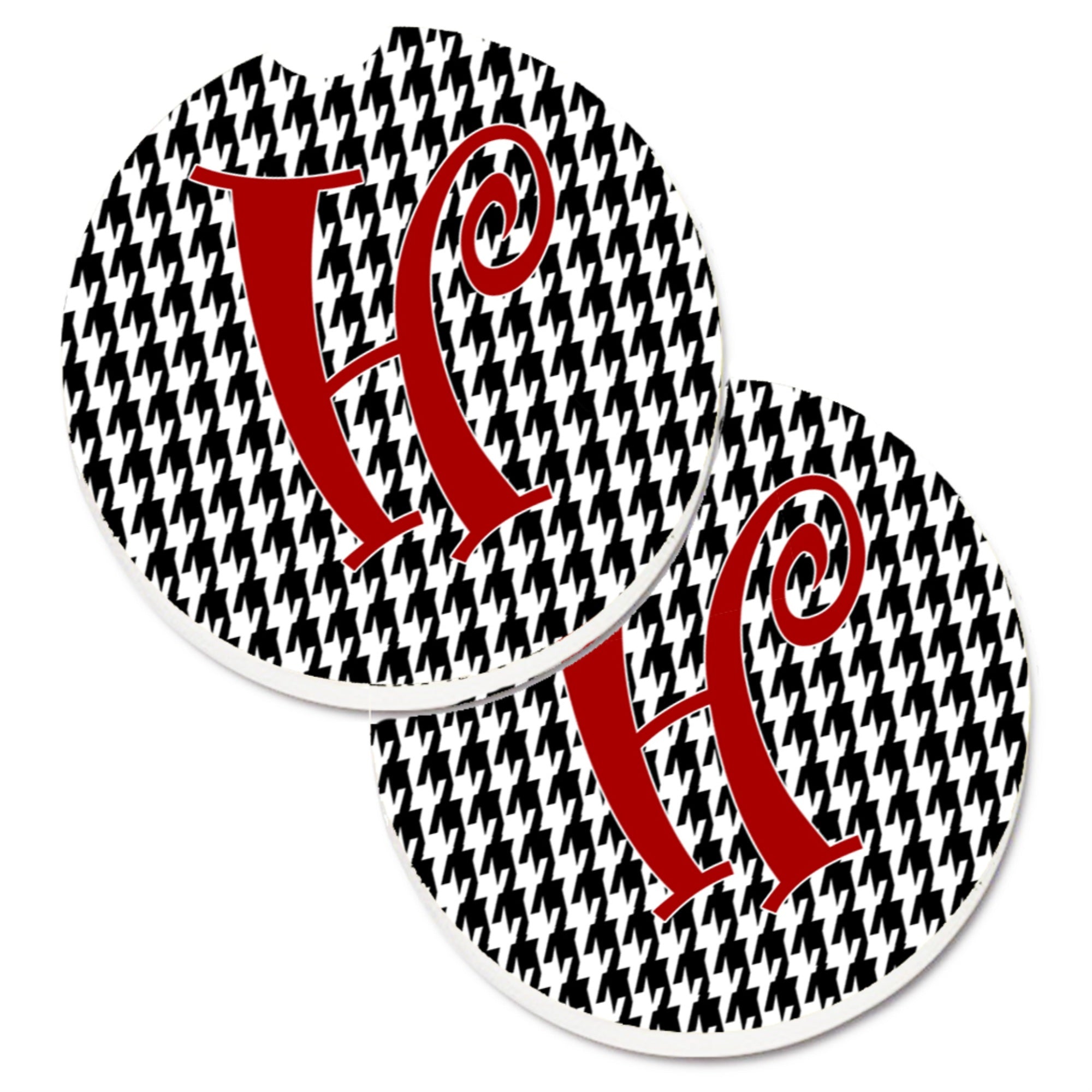 Caroline'S Treasures Monogram Initial H Houndstooth Black Set Of 2 Cup Holder Car Coasters Cj1035-Hcarc, 2.56, Multicolor