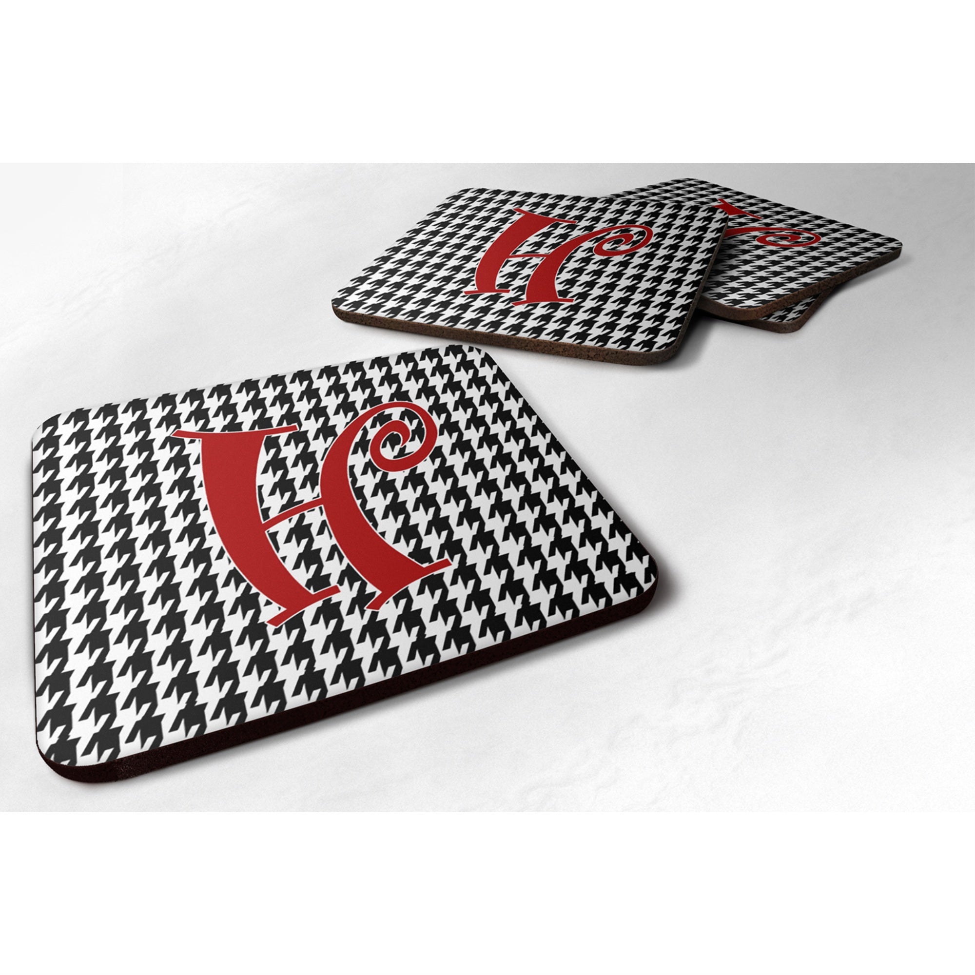 Caroline'S Treasures Cj1035-Hfc Monogram-Houndstooth Black Foam Coasters (Set Of 4), Initial Letter H, 3.5 H X 3.5 W,