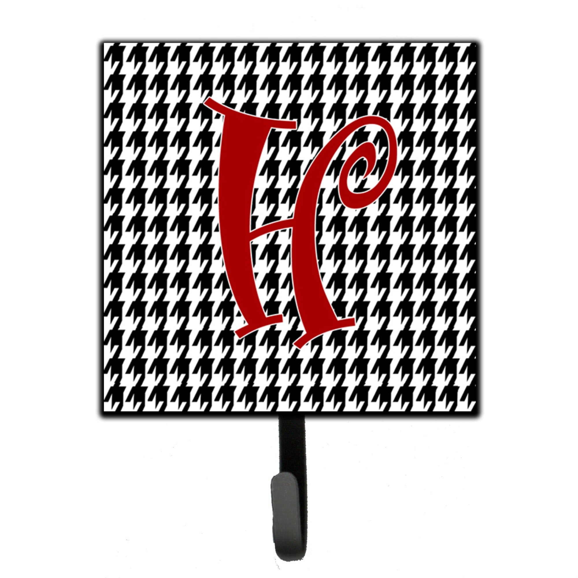 Caroline'S Treasures Cj1035-Hsh4 Letter H Initial Monogram-Hounds Tooth Black Leash Holder Or Key Hook, Small, Multicolor